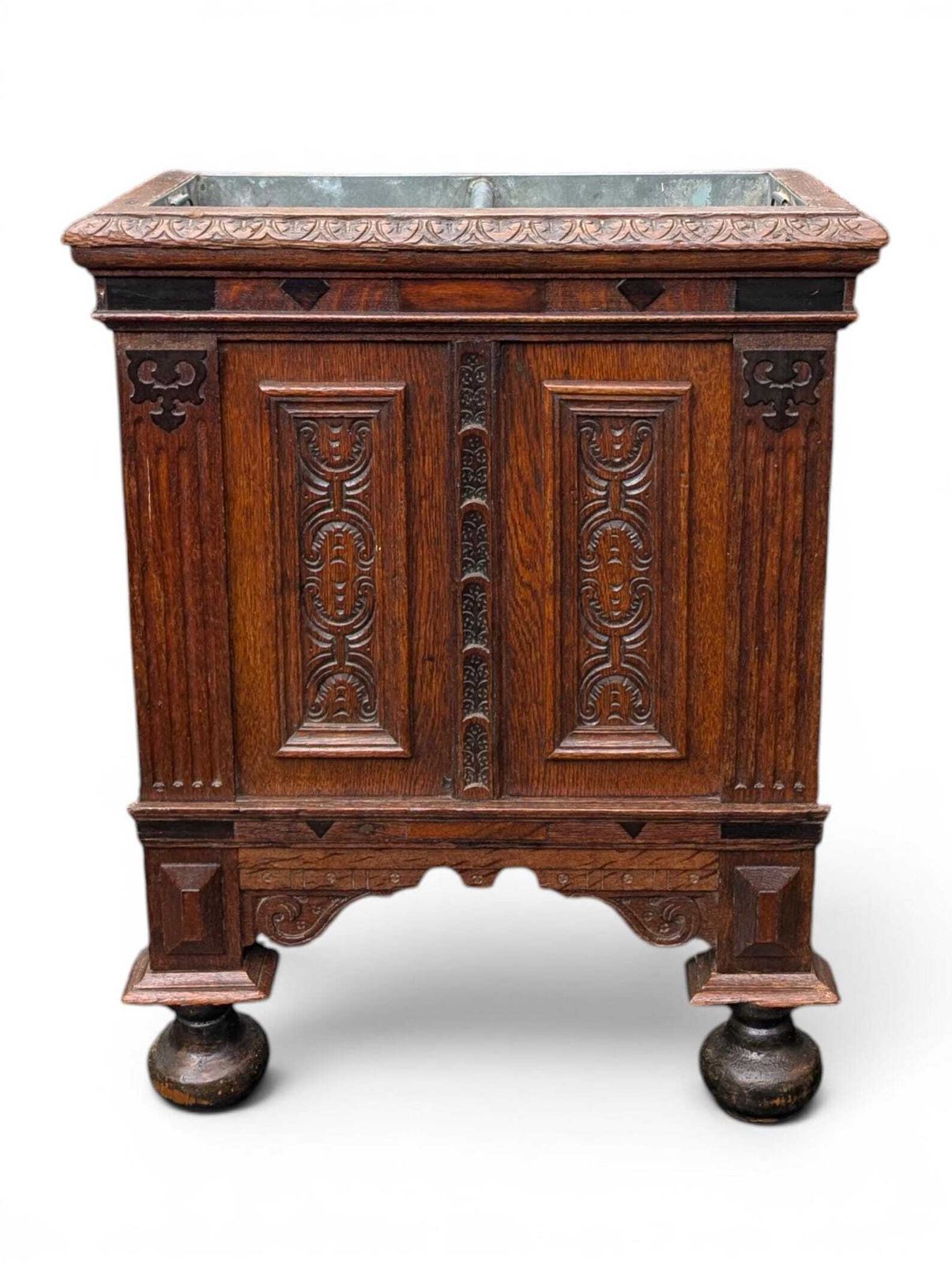 Antique Oak Umbrella Stand With Zinc Liner, Netherlands Circa 1900 photo vinterior