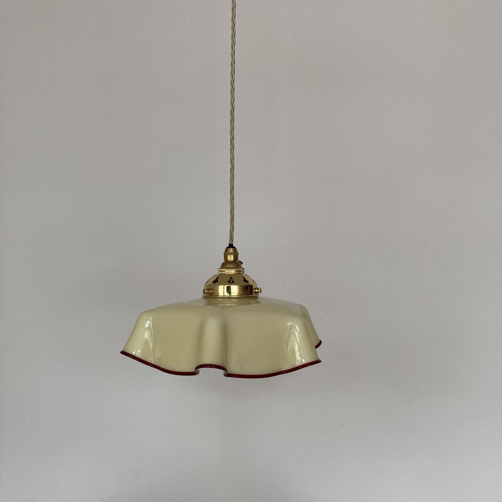 French Butter Yellow With Burgundy Trim Handkerchief Glass Shade