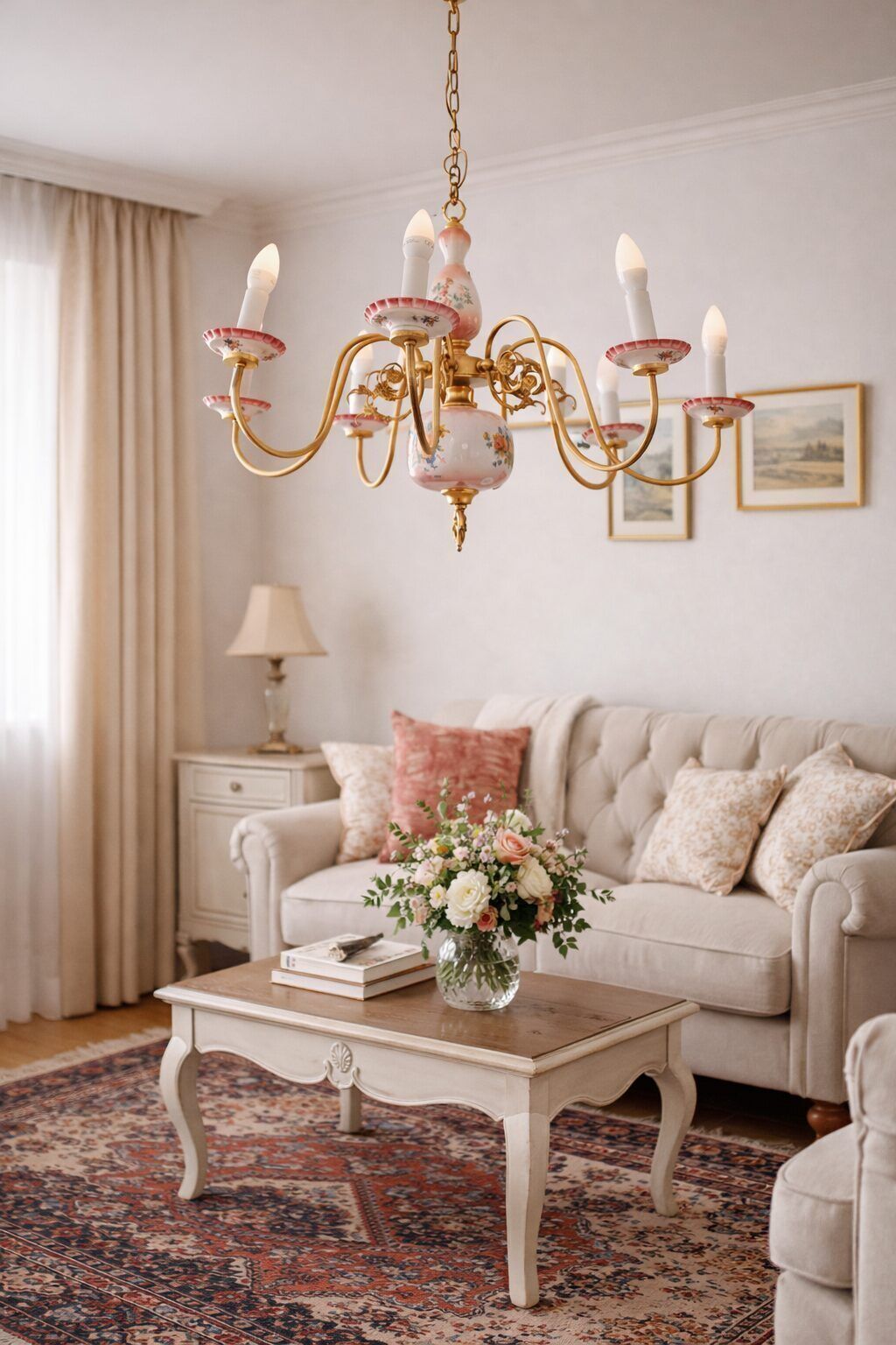 Porseleinen kroonluchter met bloemen photo furniture