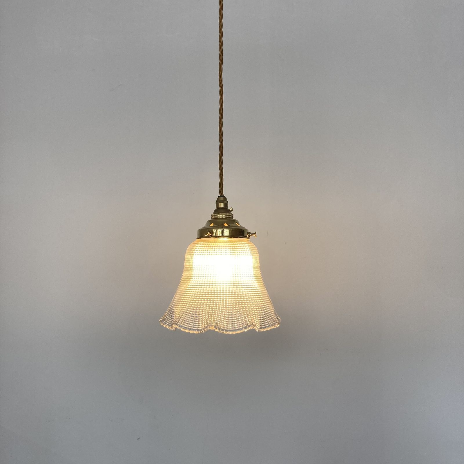 Set Of Three Holophane Cross Hatch With Frill Glass Shades photo 550.0
