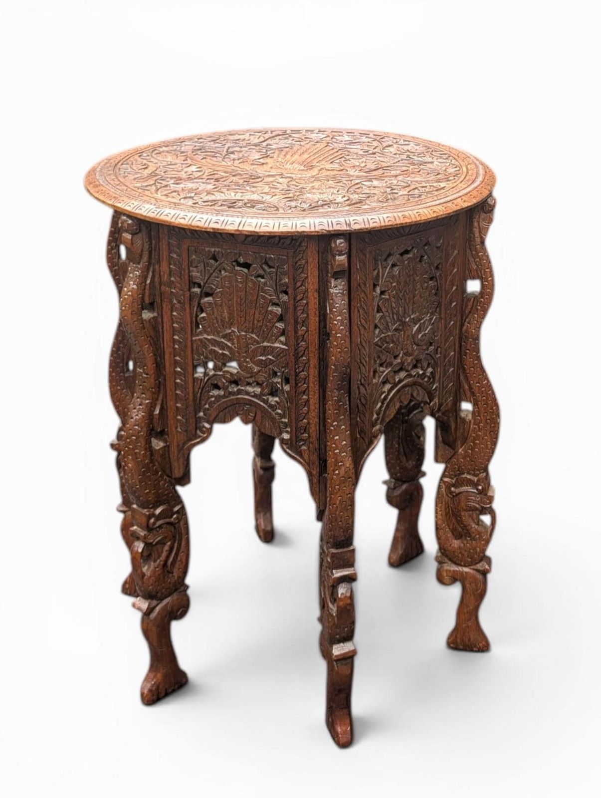 Indonesian Carved Wood Side Table, Mid 20th Century photo for sale