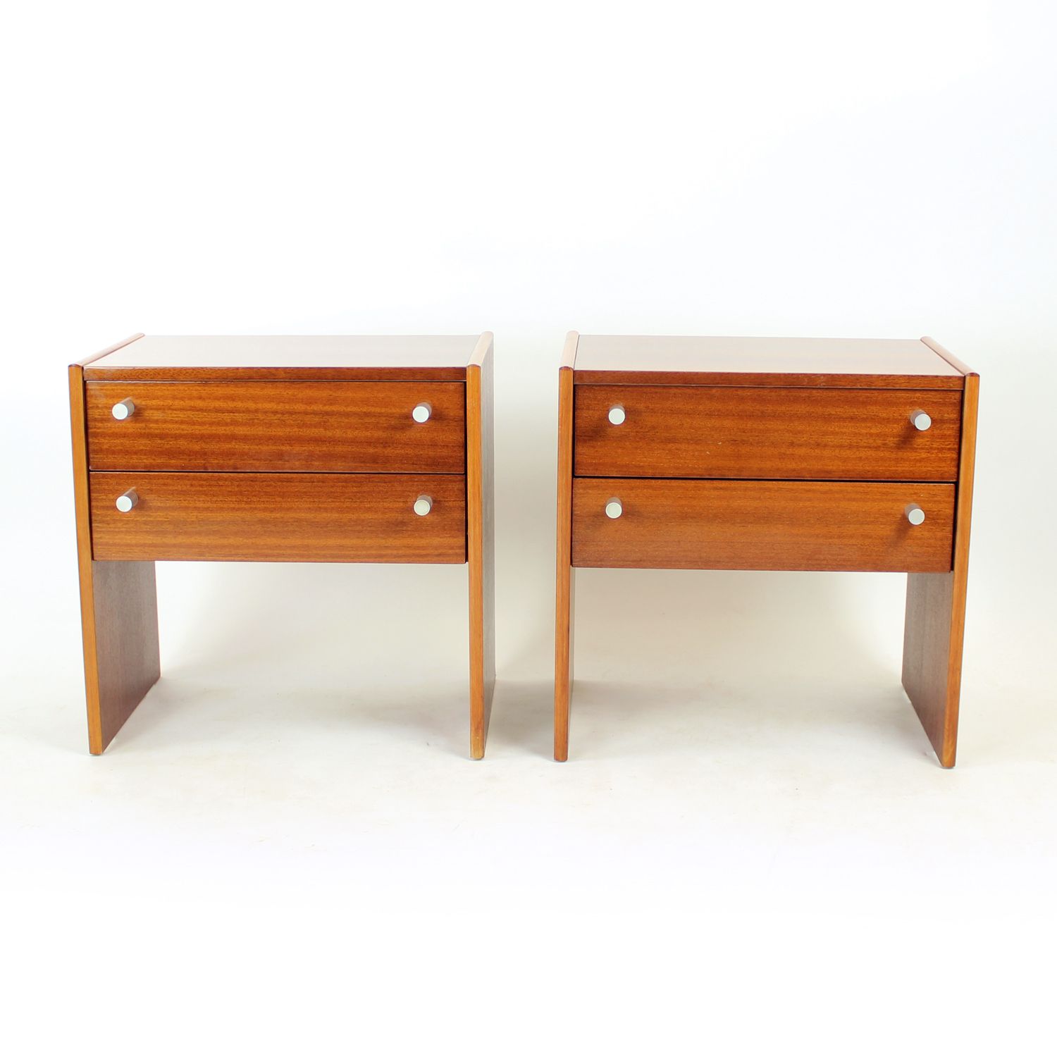 Set Of 2 Square Bedside Tables In Mahogany, Czechoslovakia 1970s photo furniture