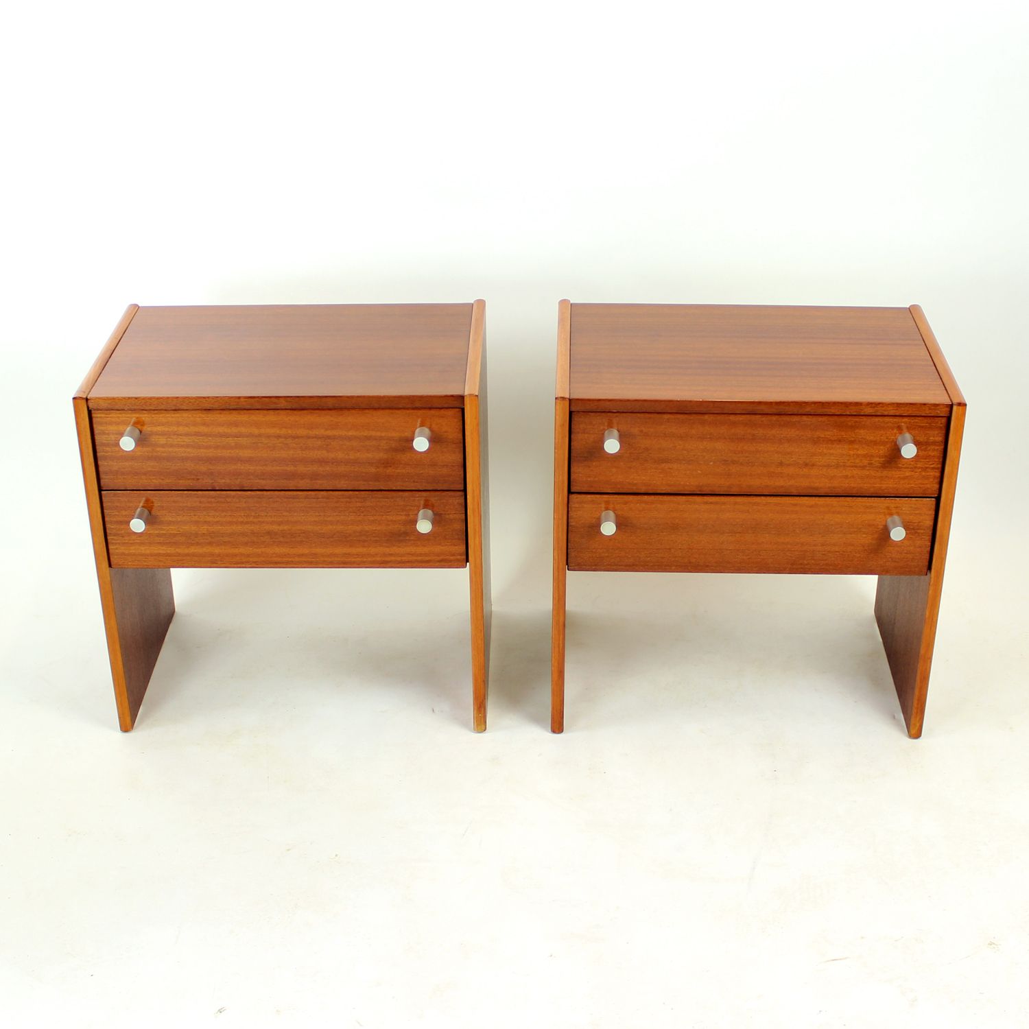 Set Of 2 Square Bedside Tables In Mahogany, Czechoslovakia 1970s photo for sale