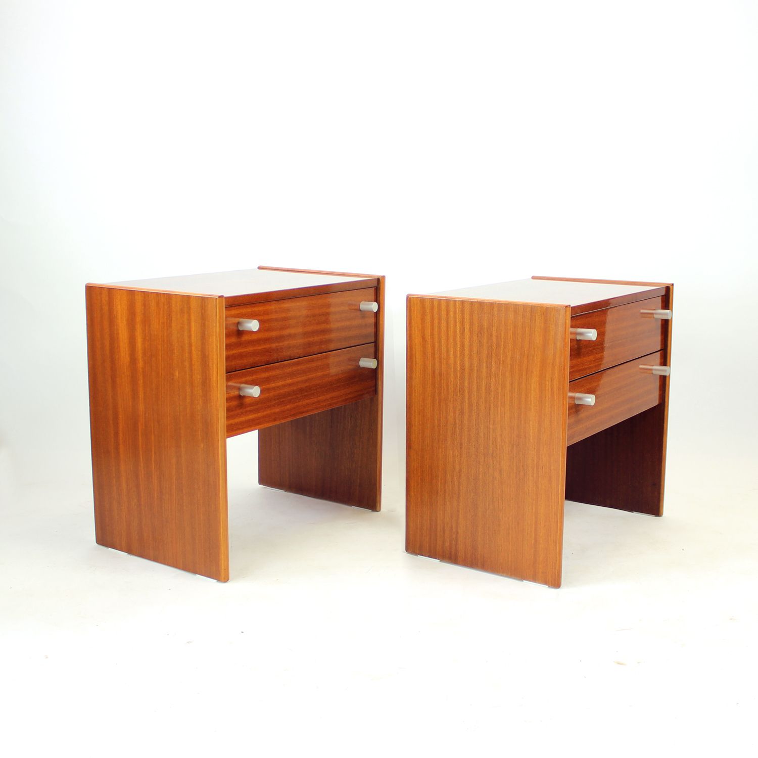 photo for sale Set Of 2 Square Bedside Tables In Mahogany, Czechoslovakia 1970s