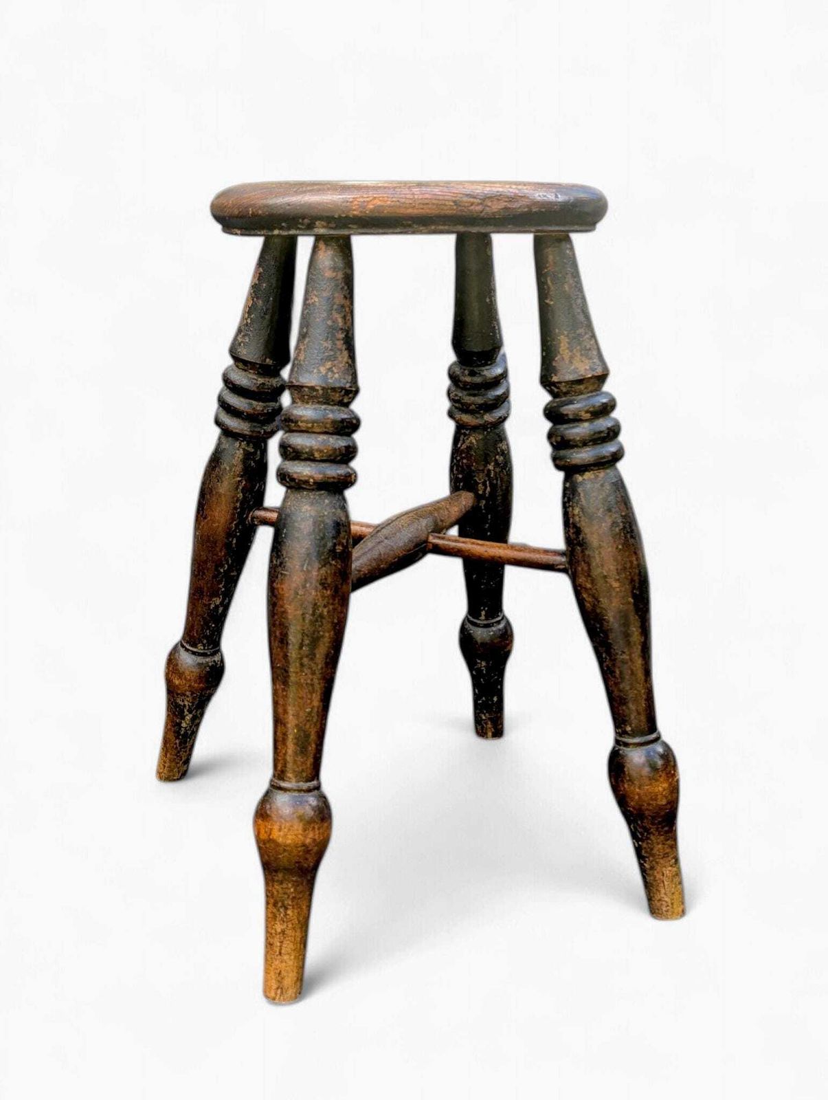 19th Century English Elm Stool: Victorian Country Style, Worn Patina photo 213.0