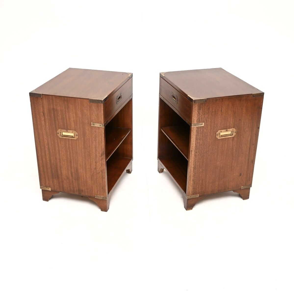 Pair Of Antique Military Campaign Style Mahogany Bedside Cabinets photo vintage