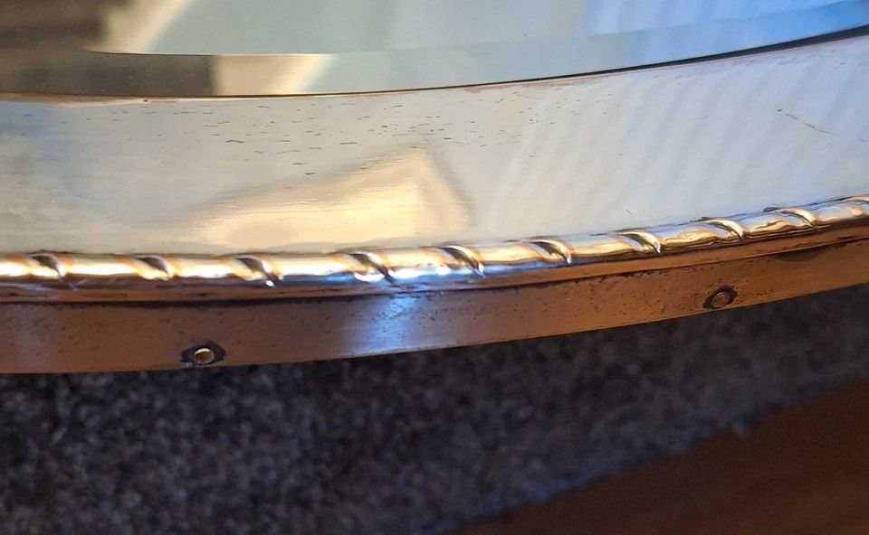 Art Deco French Silver Metal Frame Bevelled Edge Wall Mirror photo for sale