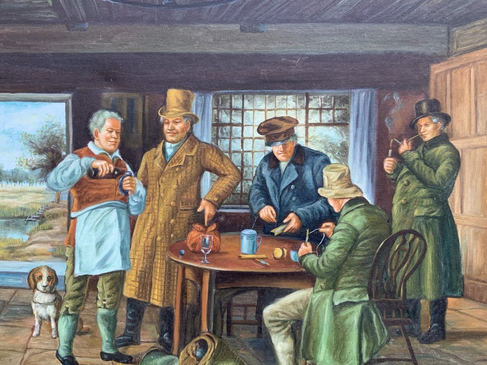 photo furniture Large Vintage Inn Interior Oil Painting 19th Century Style Genre English School
