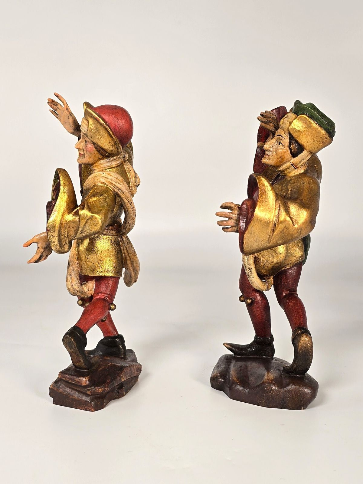 A Pair Of Swiss Or Black Forest Carved And Polychrome And Gilt Painted Jester Figures Circa 1930 photo Home Decor