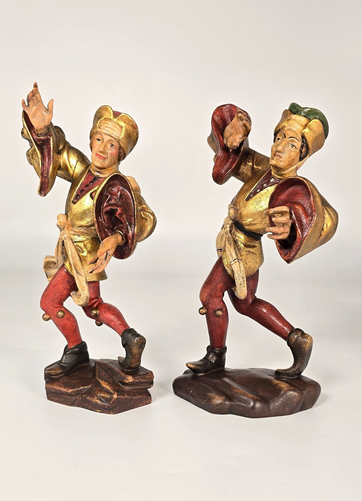 A Pair Of Swiss Or Black Forest Carved And Polychrome And Gilt Painted Jester Figures Circa 1930 photo 1490.0