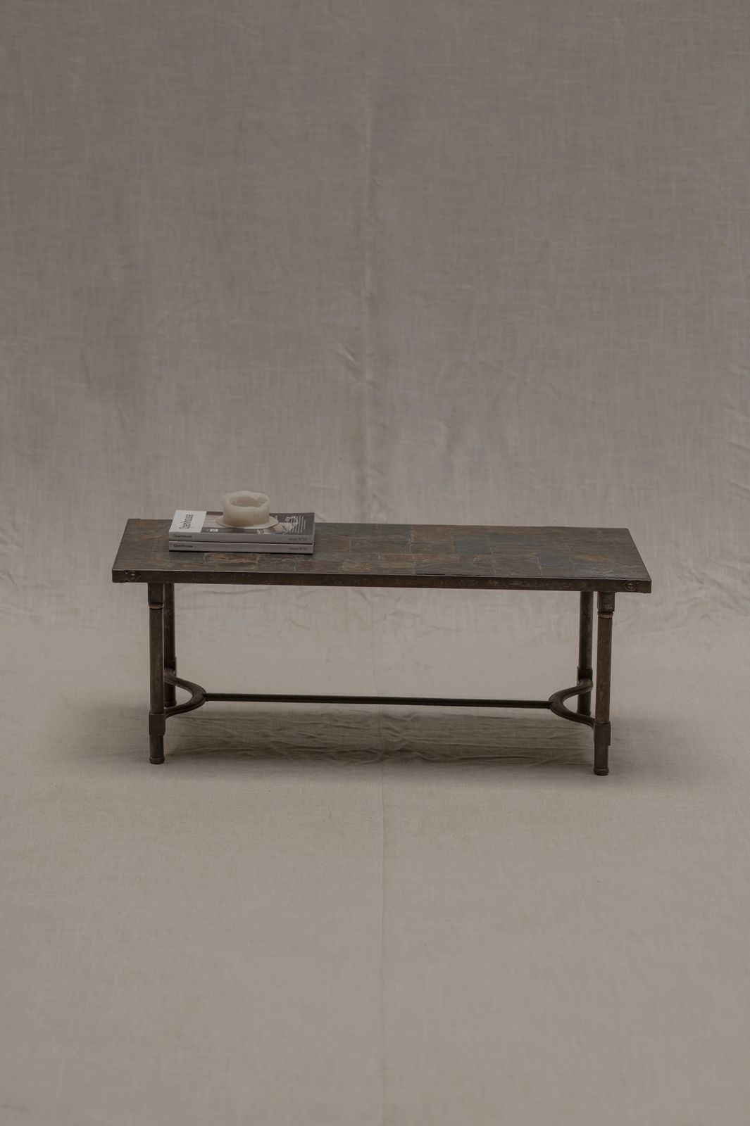 French Mid Century Slate & Iron Coffee Table, 1960s photo for sale
