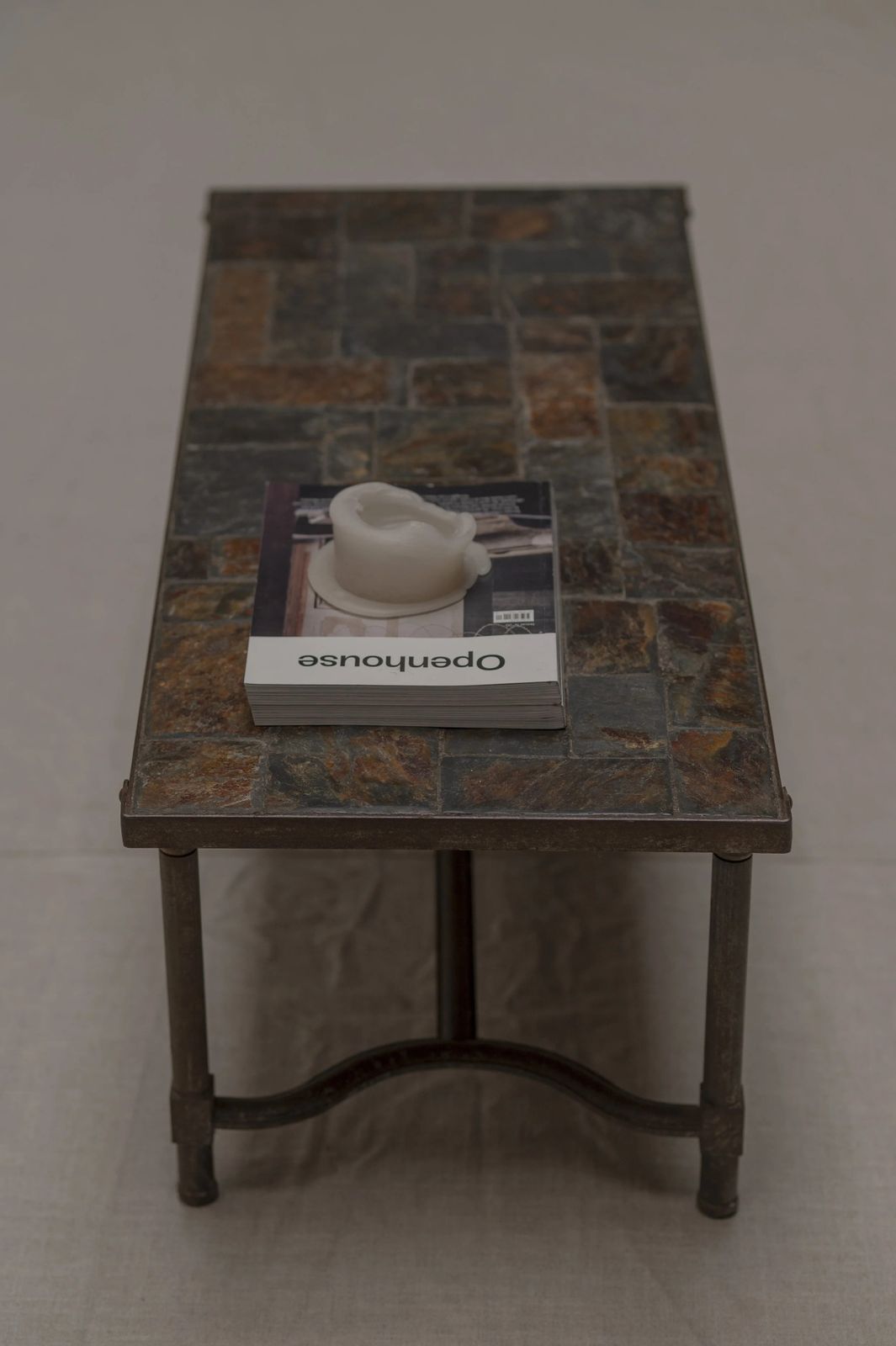 French Mid Century Slate & Iron Coffee Table, 1960s photo vintage