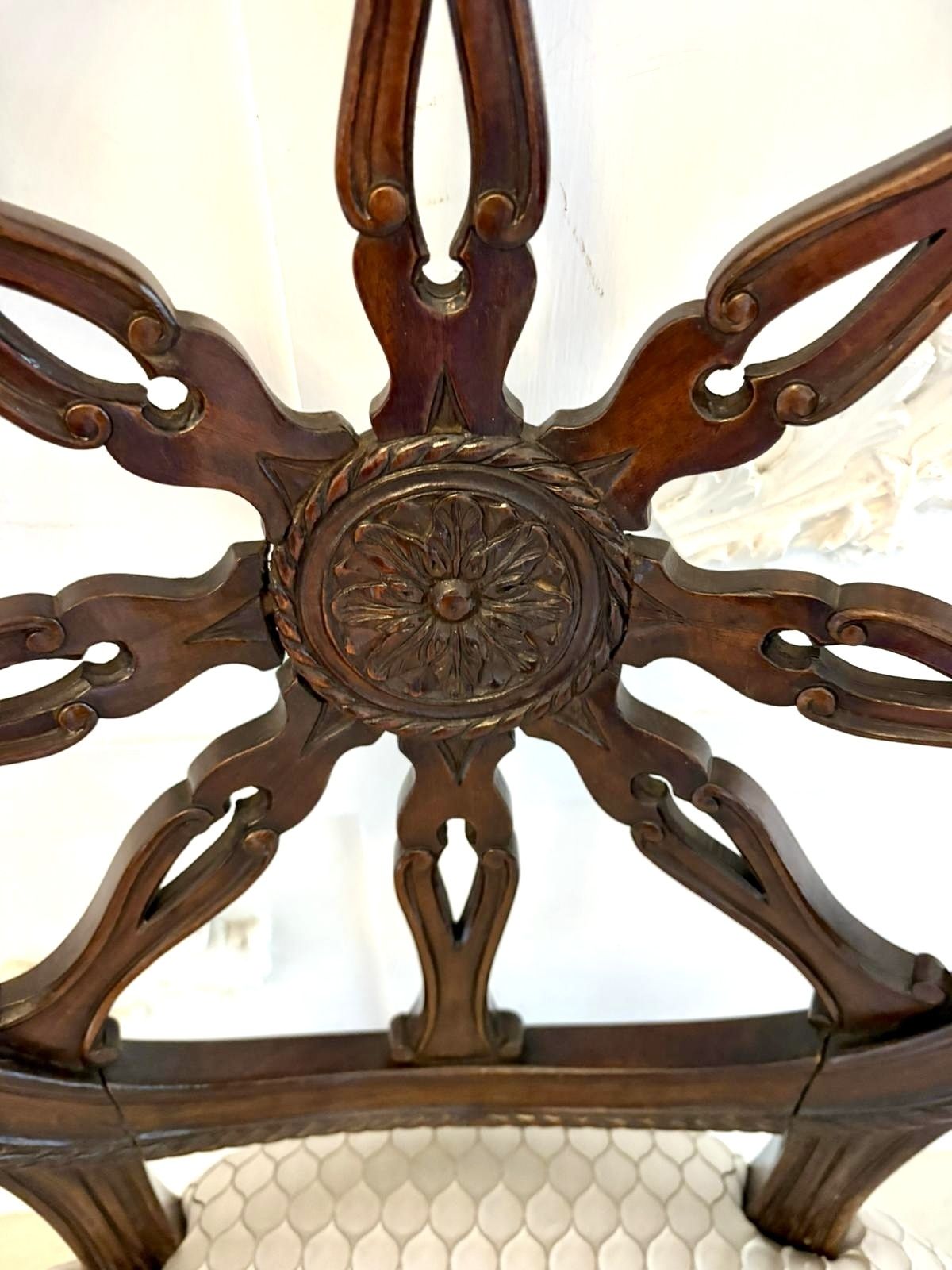 photo buy Antique Pair Of 19th Century Carved Mahogany Spider Web Back Desk Chairs