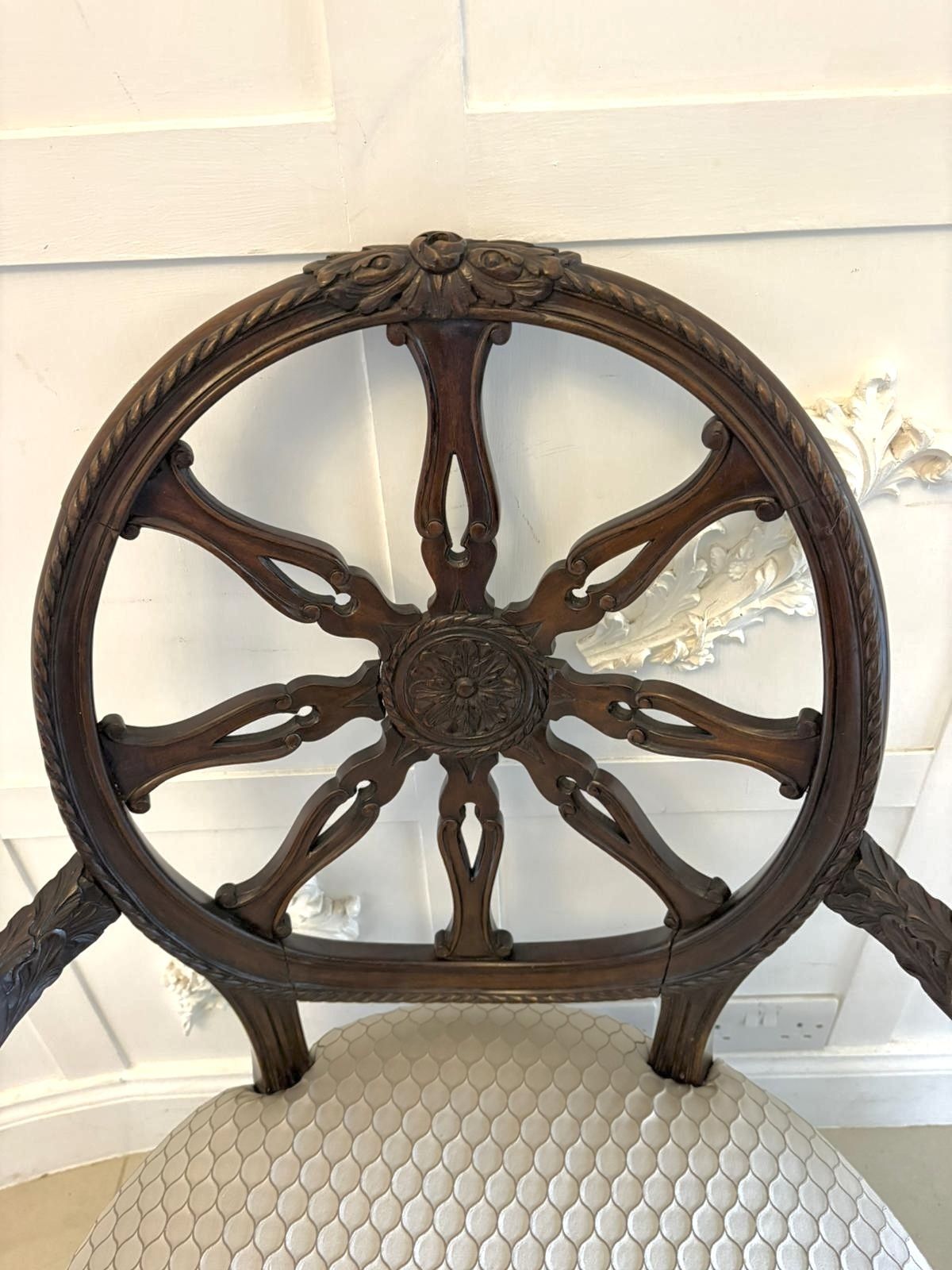 photo vintage Antique Pair Of 19th Century Carved Mahogany Spider Web Back Desk Chairs
