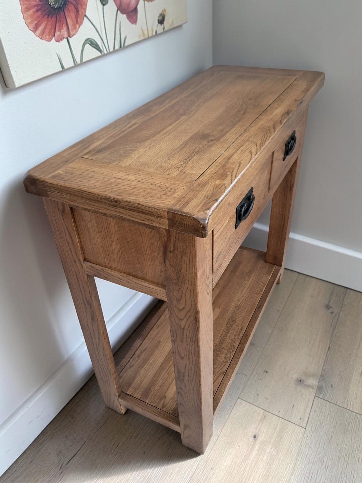photo vinterior Vintage Country Oak Console Hall Table / Side Table Farmhouse Style 1980