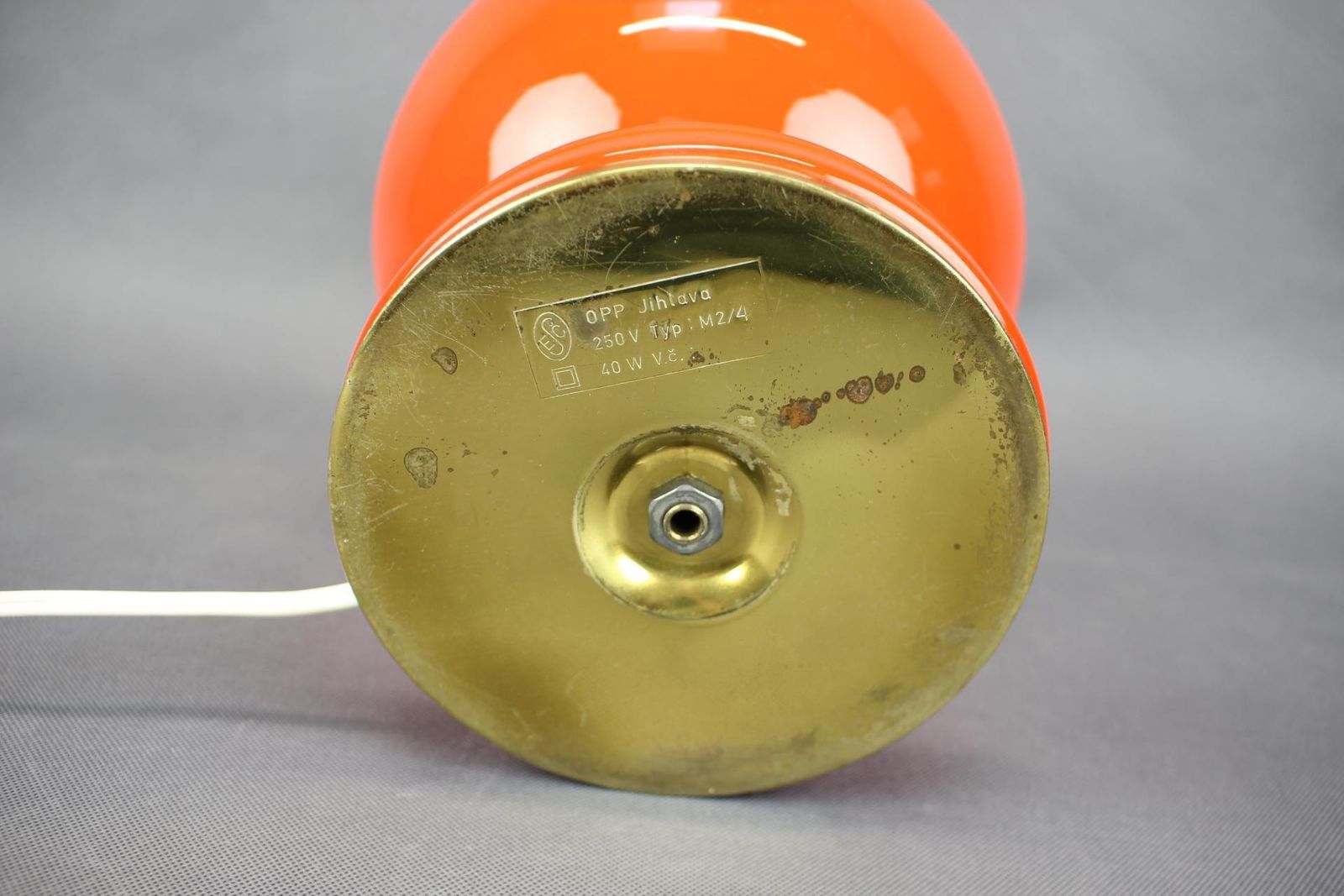 Lampe de table en verre opaline orange, Tchécoslovaquie, années 1970 photo vintage
