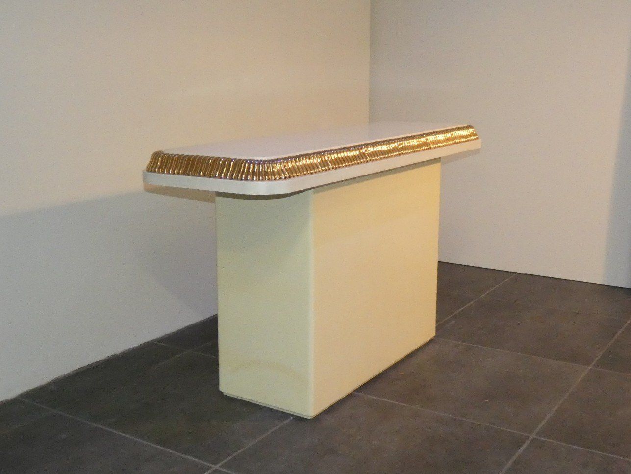 Regency Console Table With Ivory And Gold Lacquer Finish In The Style Of Alain Delon For Maison Jansen, France, 1970s photo Furniture