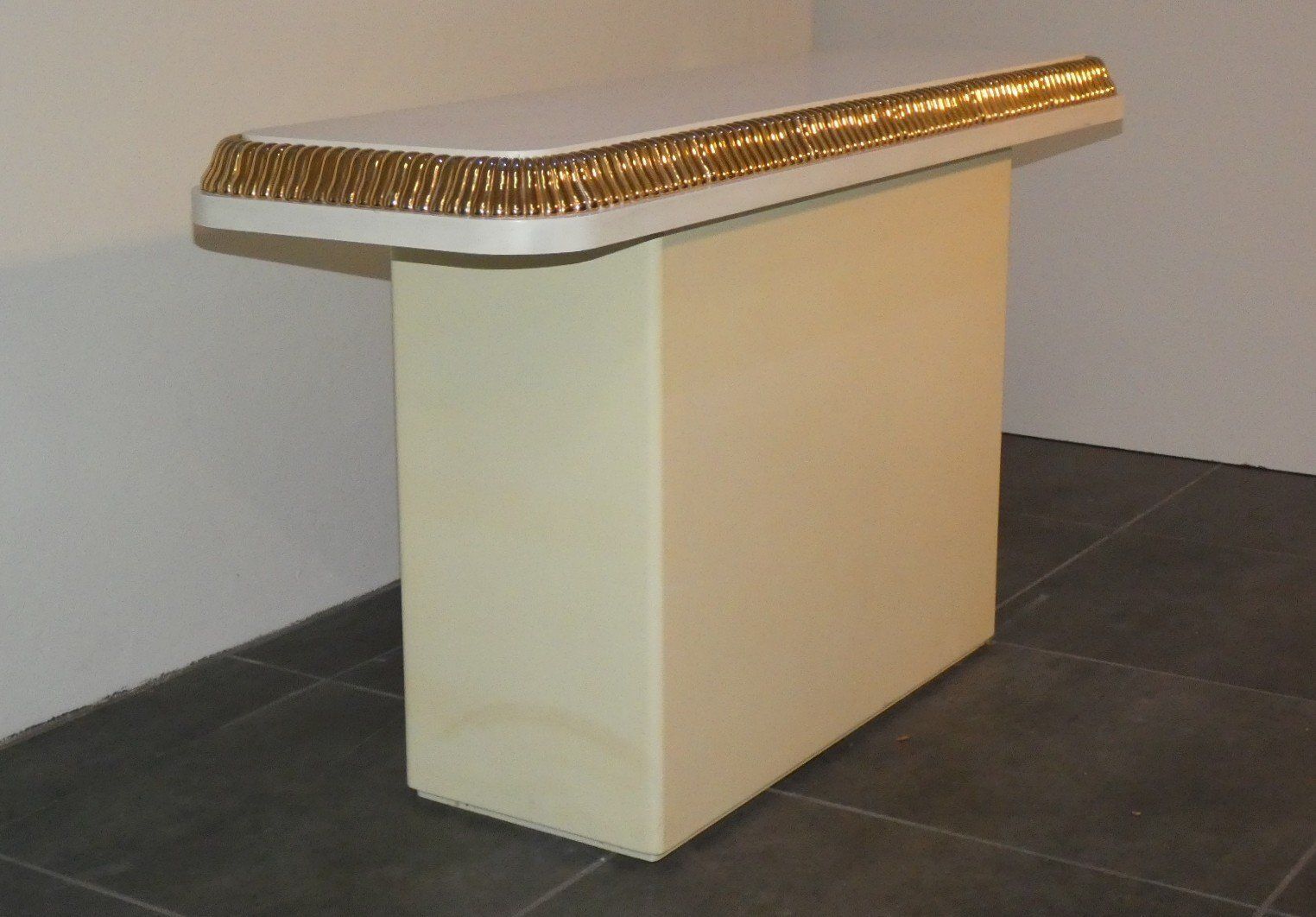 Regency Console Table With Ivory And Gold Lacquer Finish In The Style Of Alain Delon For Maison Jansen, France, 1970s photo 1600.0