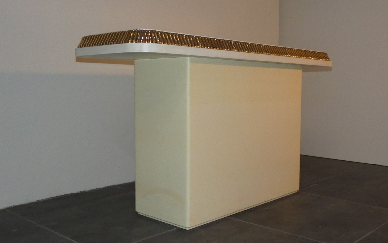 Regency Console Table With Ivory And Gold Lacquer Finish In The Style Of Alain Delon For Maison Jansen, France, 1970s photo buy
