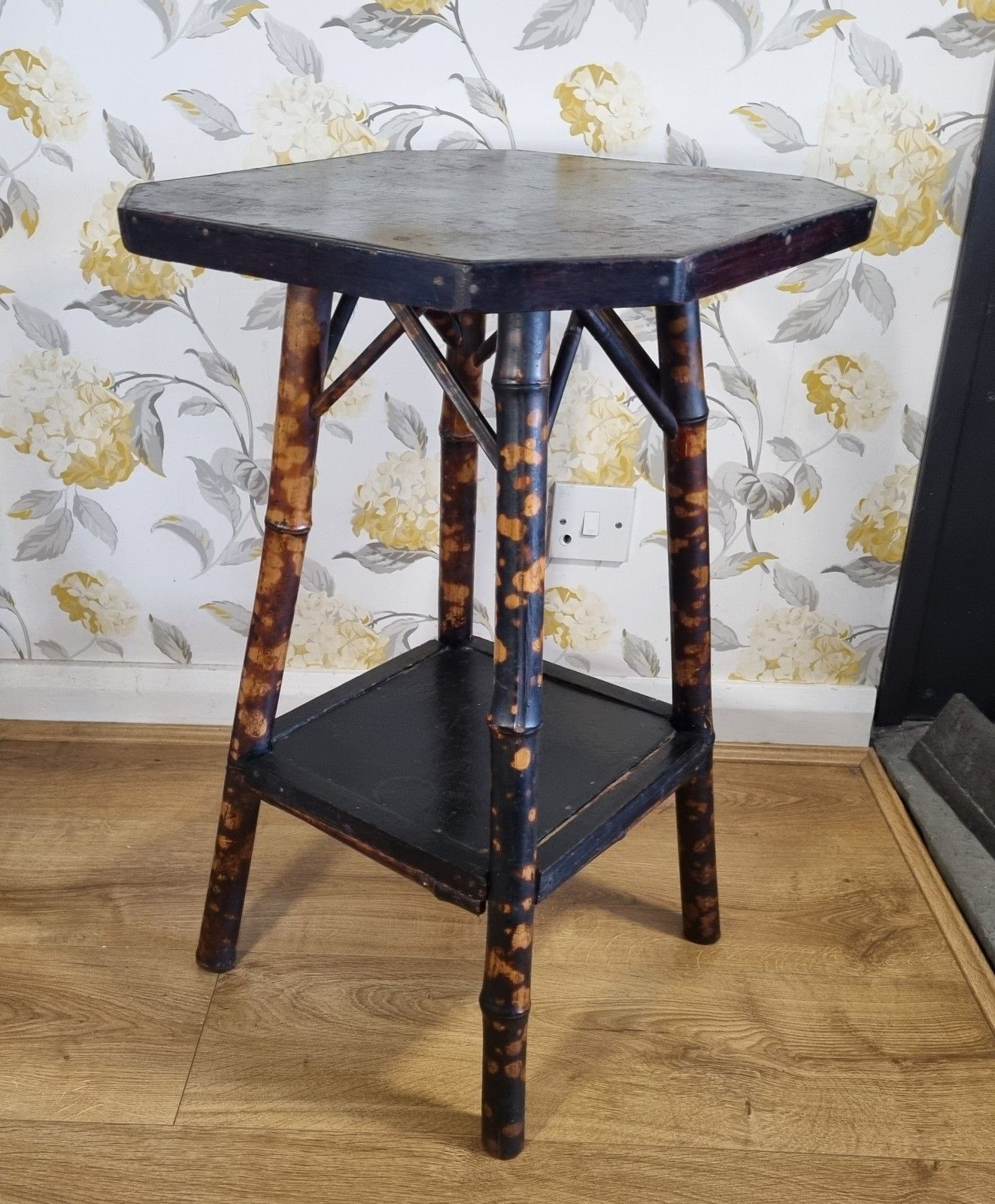 Early 20th Century Tiger Bamboo Side Table Two Tier Plant Stand Cm High