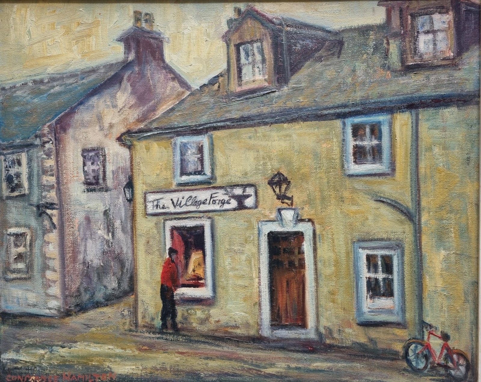 Vintage Scottish Oil Painting Houses Glasgow School Style Constance Hamilton photo furniture