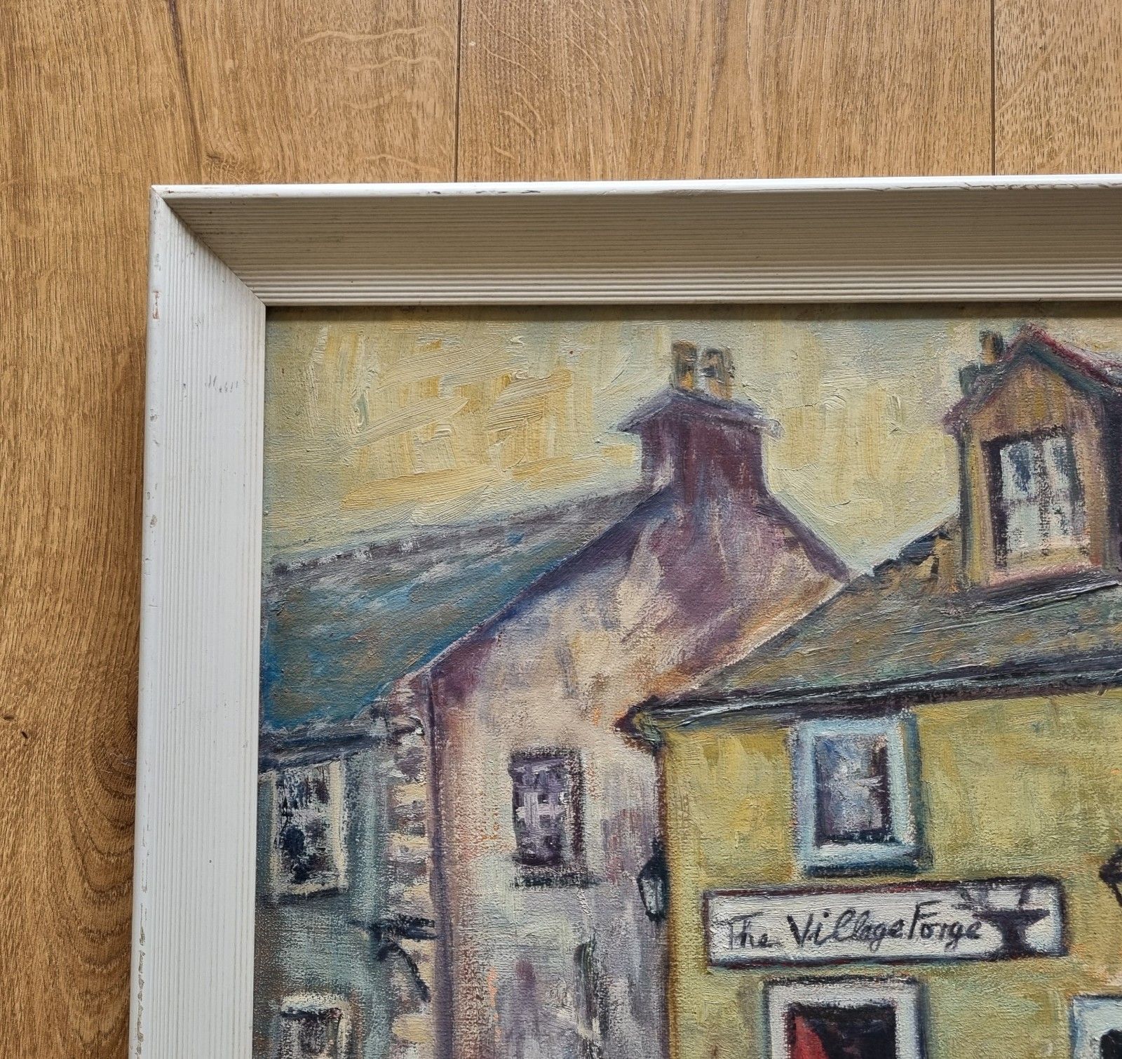 photo vintage Vintage Scottish Oil Painting Houses Glasgow School Style Constance Hamilton