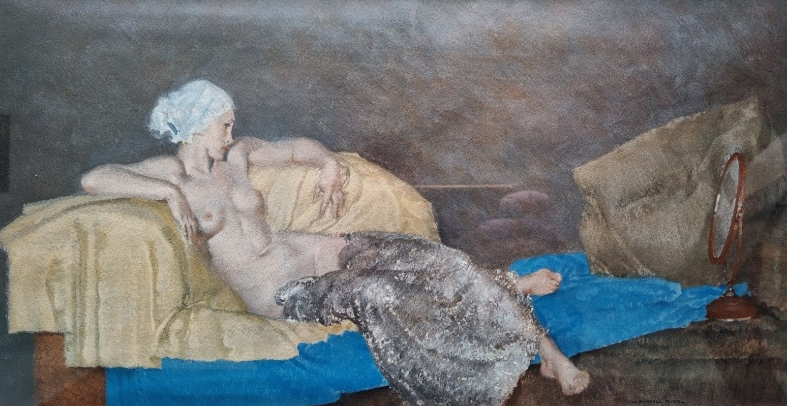 Sir William Russell Flint  Vintage Print Reclining Nude 'Silver & Gold' Framed photo furniture