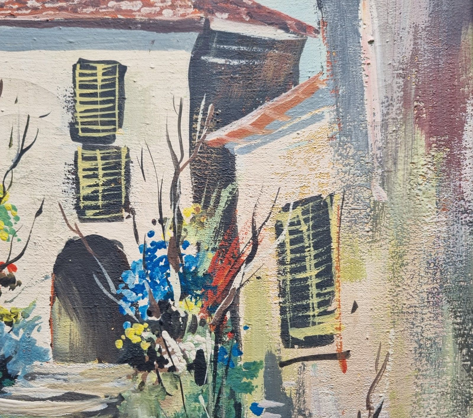 photo furniture Vintage Framed Acrylic Painting Archway View Mediterranean Village Plants Flower