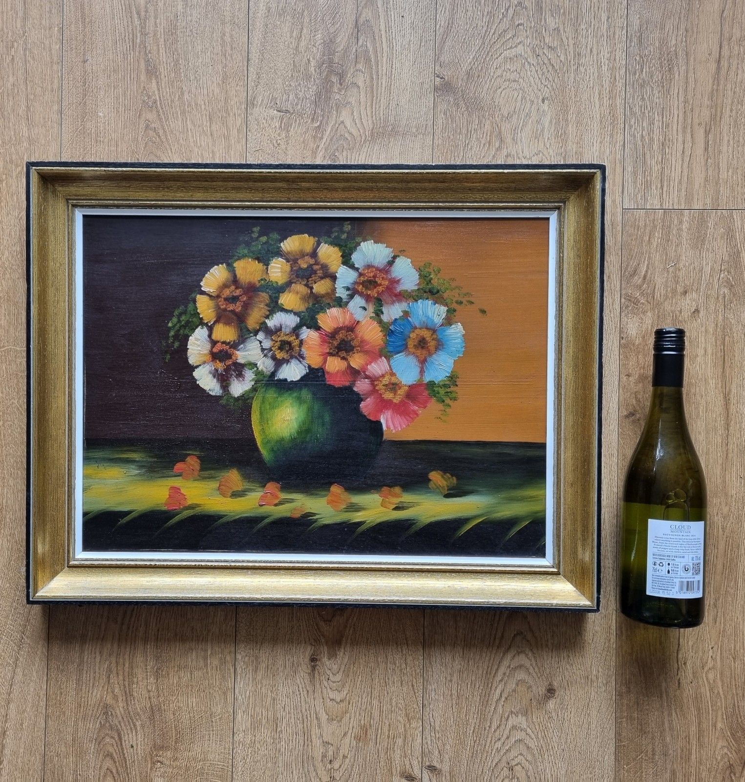 Framed Oil Painting On Board Still Life Vibrant Flowers In Vase photo Art