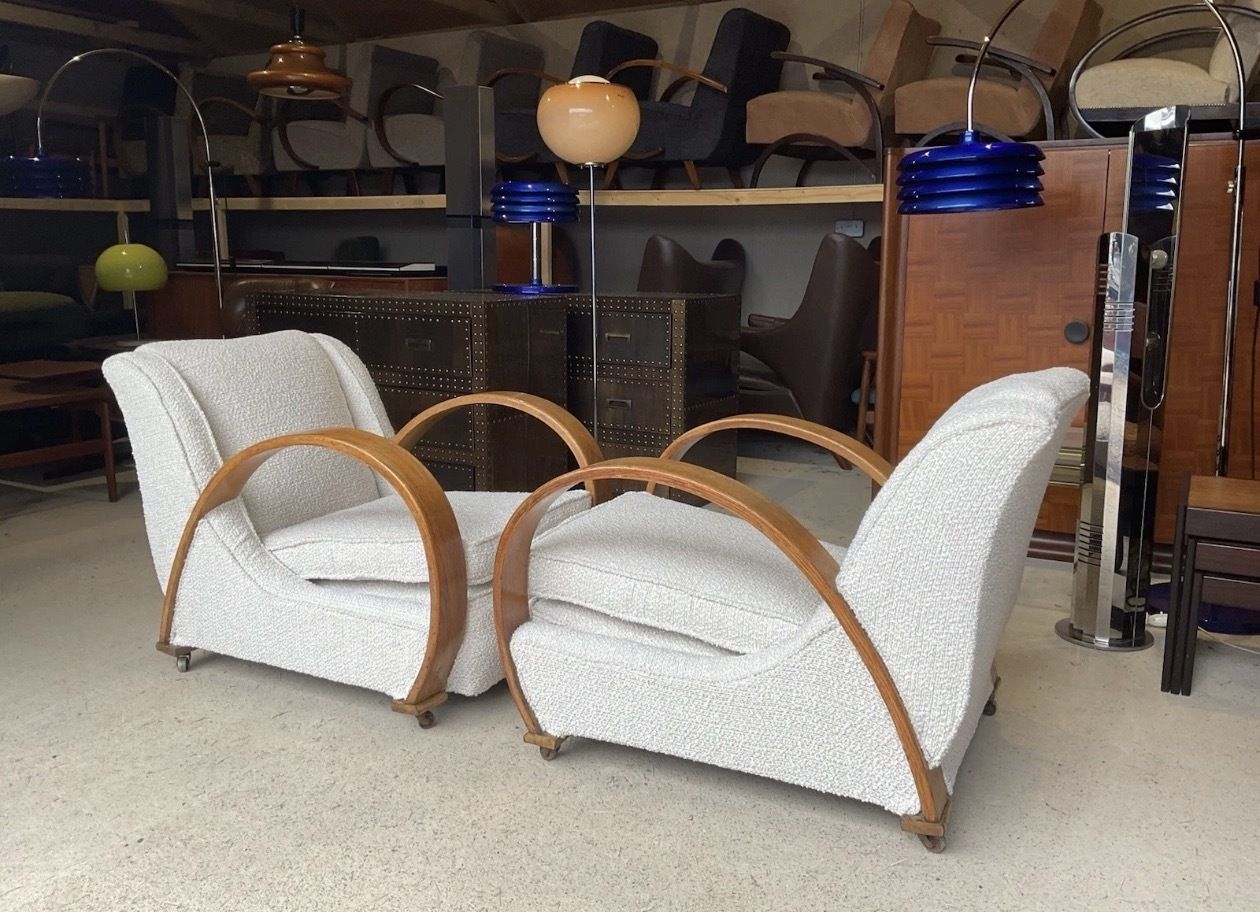 Pair Of Two Large French Bentwood Armchairs In Art Deco Style 1930s photo furniture