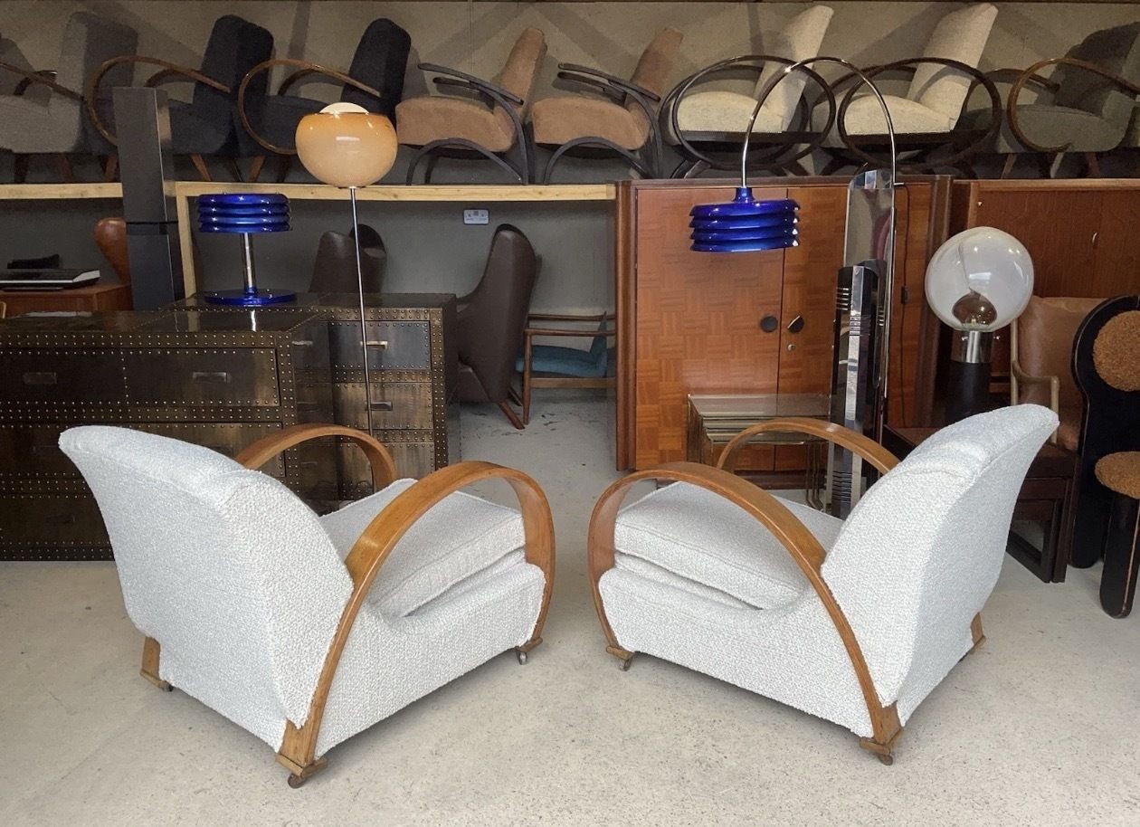 photo for sale Pair Of Two Large French Bentwood Armchairs In Art Deco Style 1930s