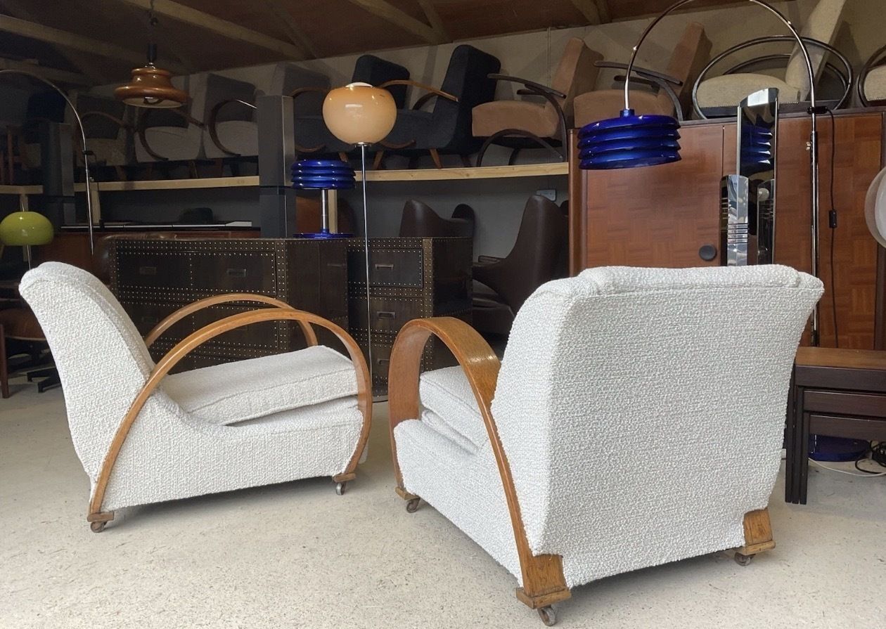 Furniture Pair Of Two Large French Bentwood Armchairs In Art Deco Style 1930s photo
