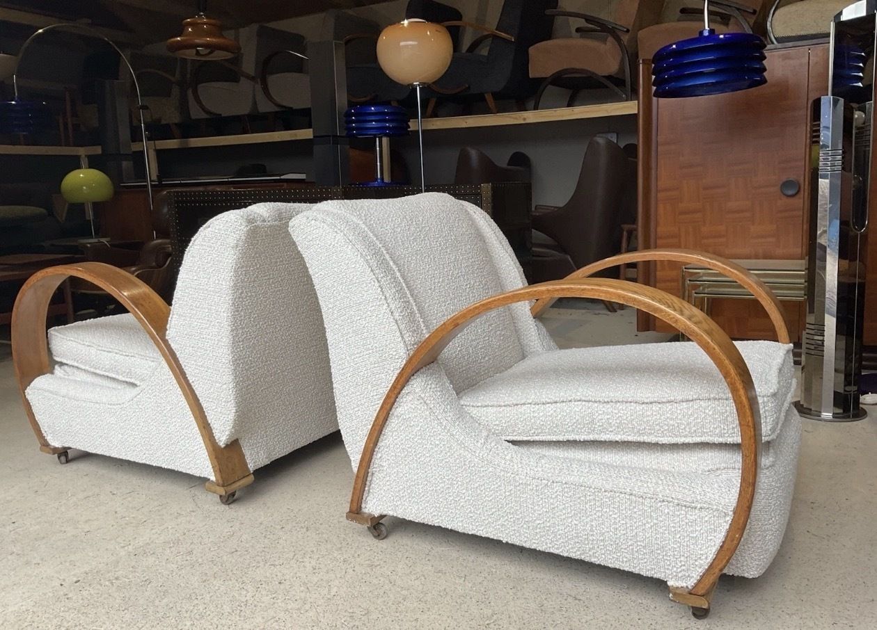 photo buy Pair Of Two Large French Bentwood Armchairs In Art Deco Style 1930s