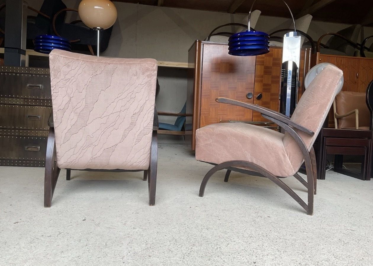 photo vintage Set Of 2 Art Deco Armchairs By Jindrich Halabala Antique Vintage Design