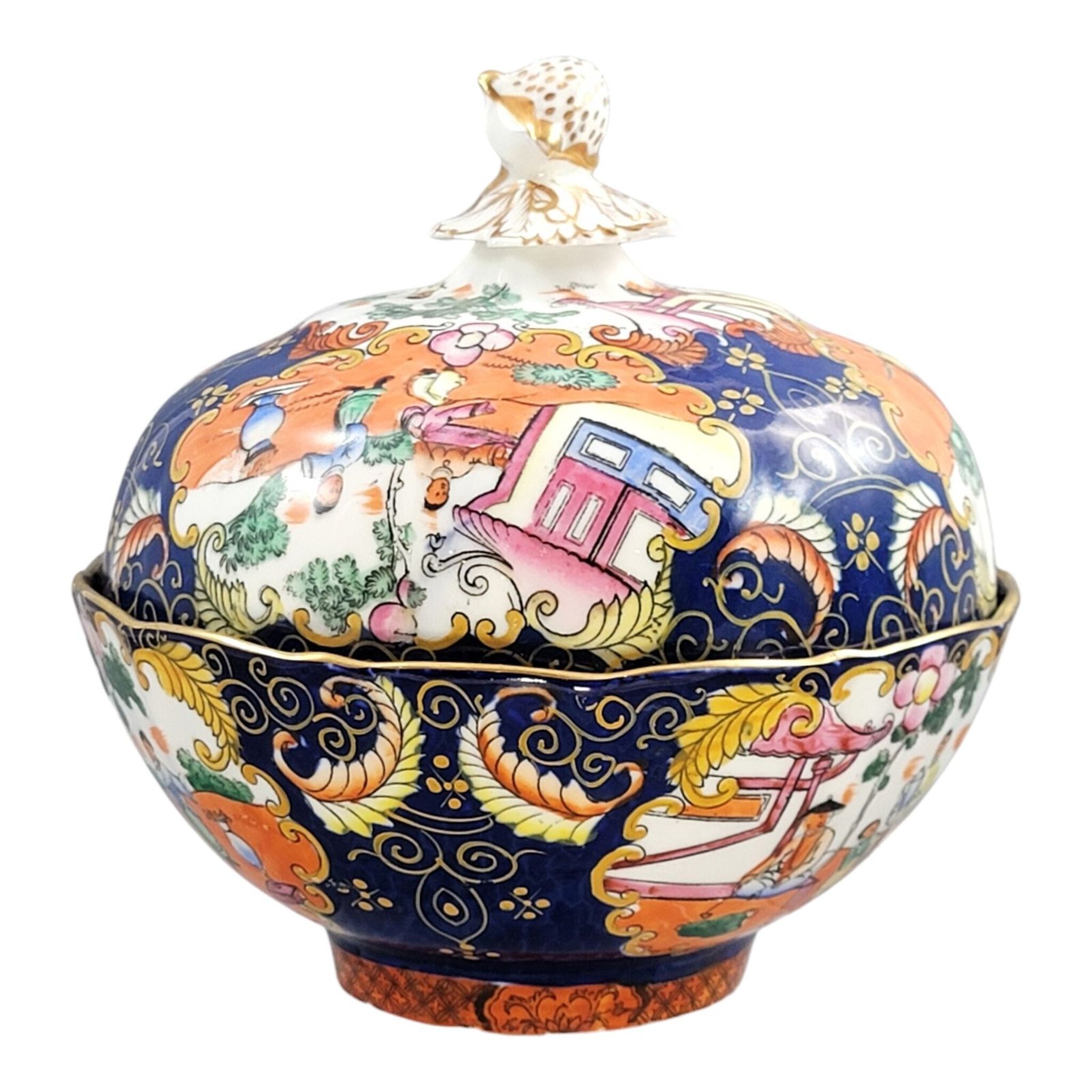 Mason's Patent Ironstone grote gedekte schaal, Chinoiserie-patroon, ca. 1820 photo Woonaccessoires