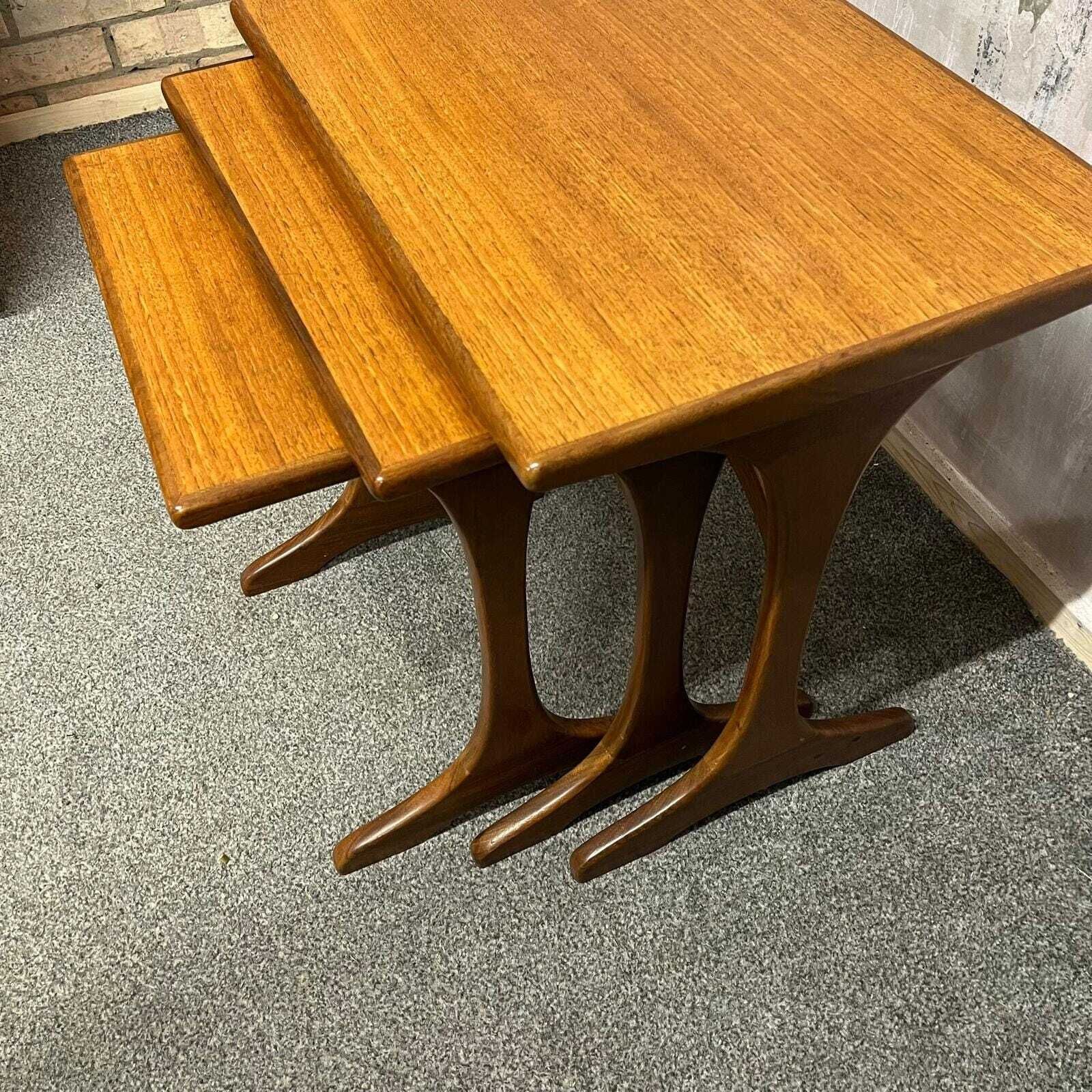 Mid Century Set Of 3 1960s/70s Teak Crossbanded Nest Of Tables Danish Style photo for sale