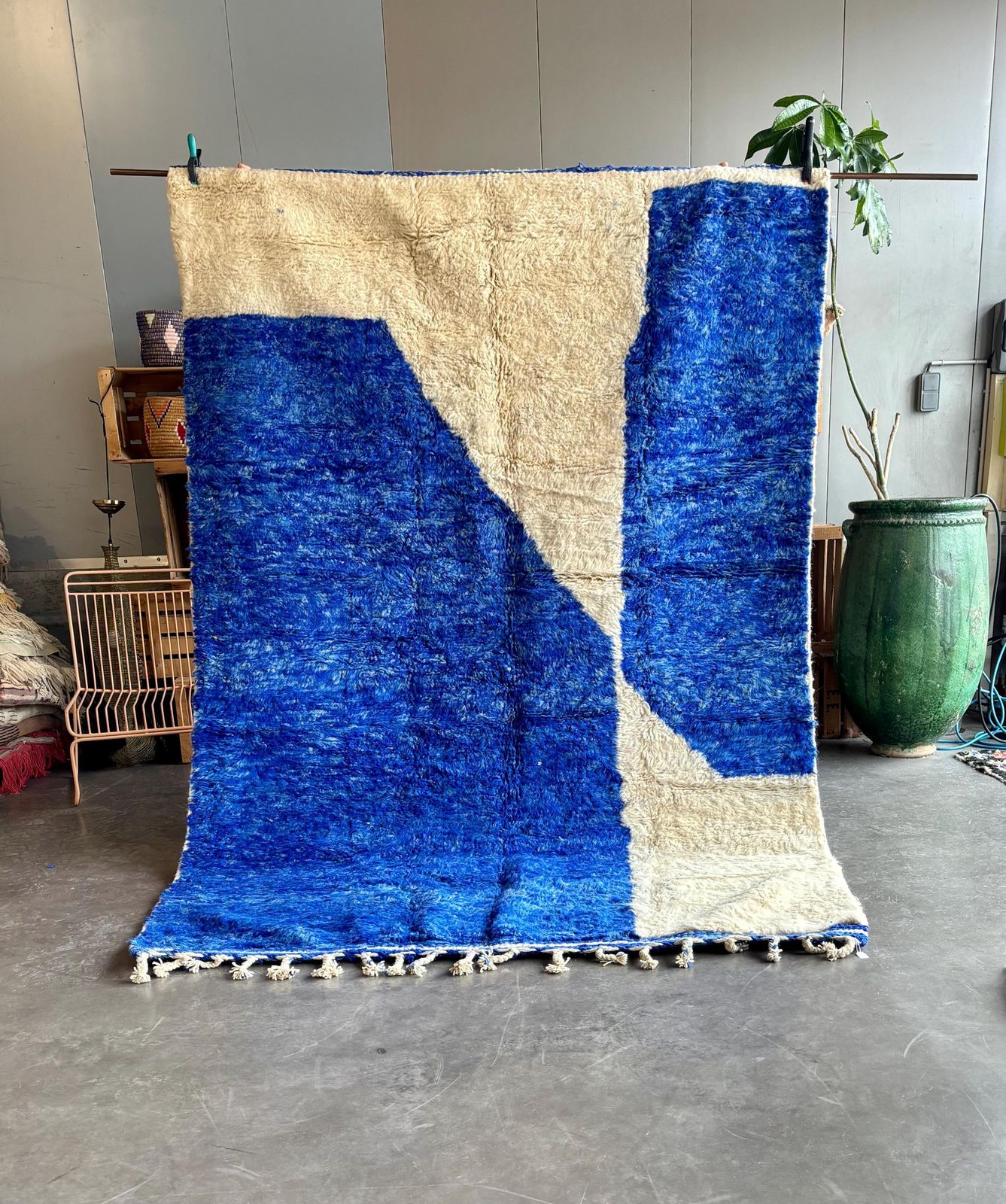 Moroccan Mrirt Rug Handmade Wool 190x290 Cm – Modern Berber Rug –Blue Area Rug – Contemporary Decor