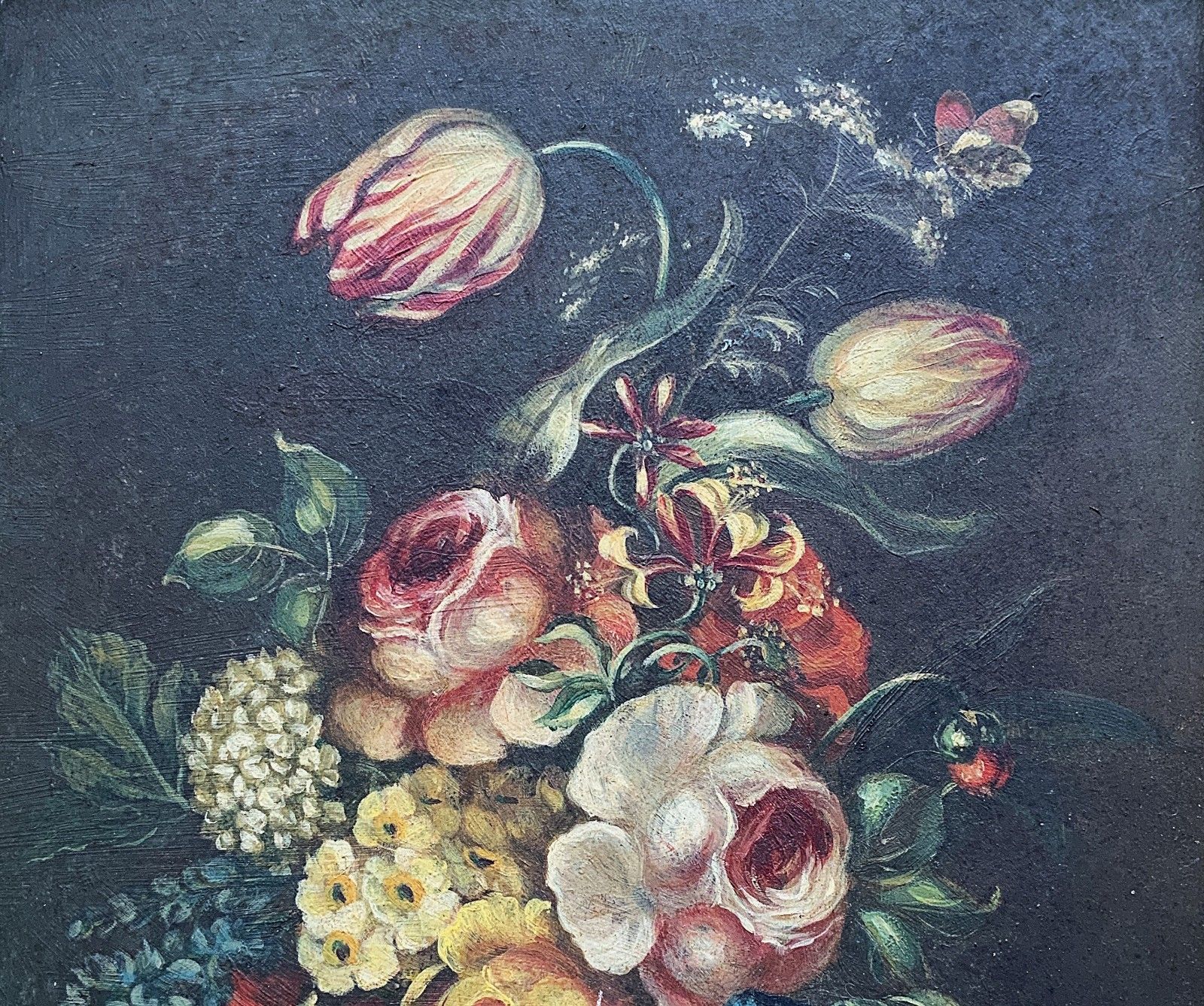 Beautiful Late 19th Century Dutch Antique Still Life Tulips & Roses Oil Painting photo for sale