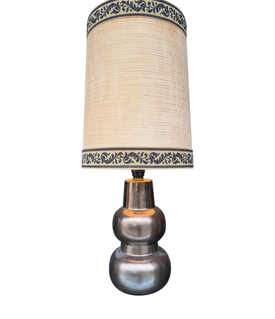 A 1960s French Ceramic Lamp With Orignal Hessian Shade photo vinterior