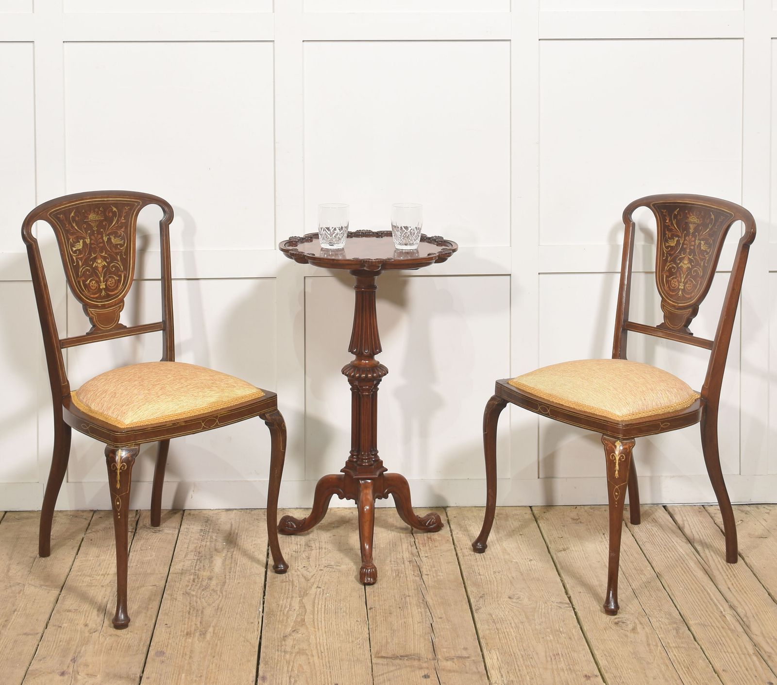 Pair Of Inlaid Mahogany Side Chairs photo furniture