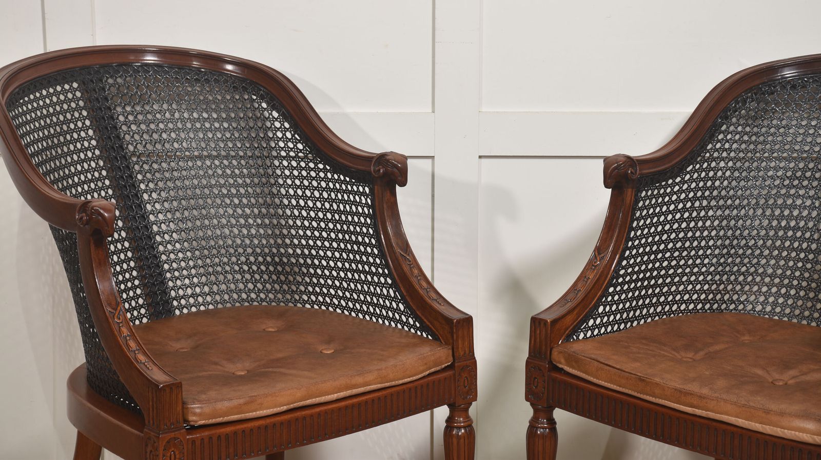 Pair Of Regency Style Mahogany Bergère Armchairs photo vintage