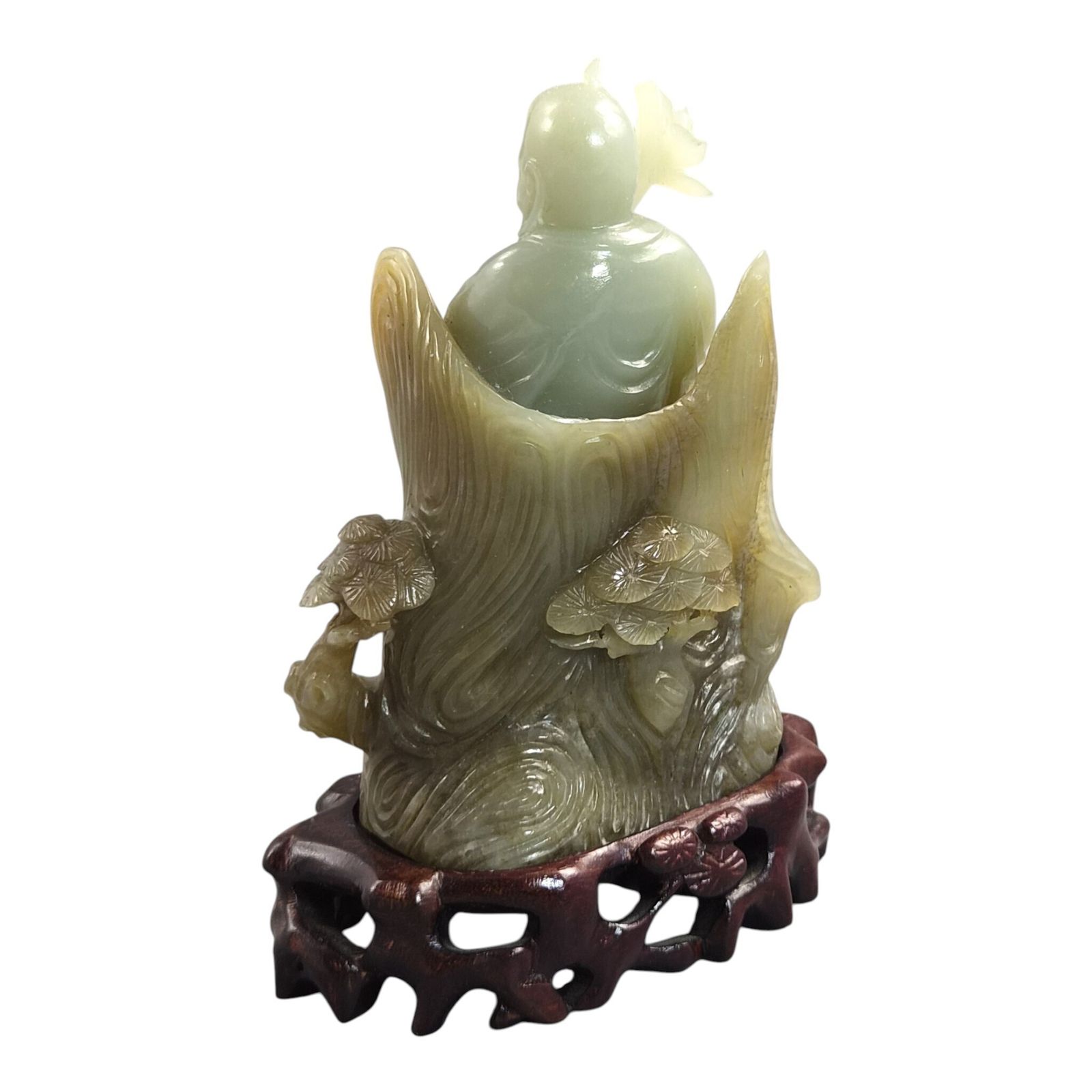 Large Chinese Carved Jadeite Lotus Figure On Fitted Wooden Stand photo Art
