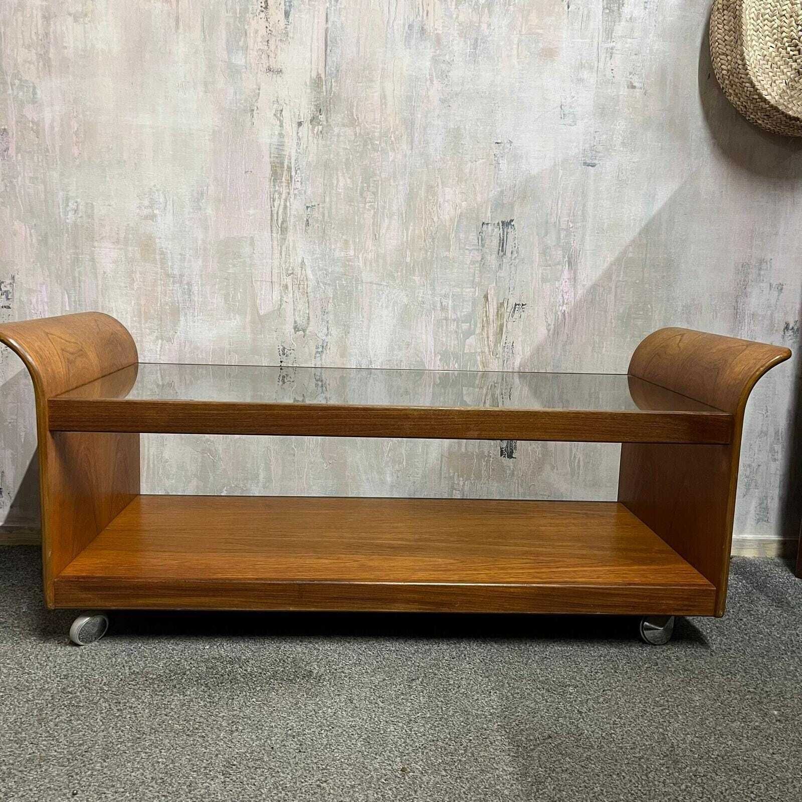G Plan Tulip Coffee Table Mid Century Retro Teak Base Glazed Shelf Castors photo furniture