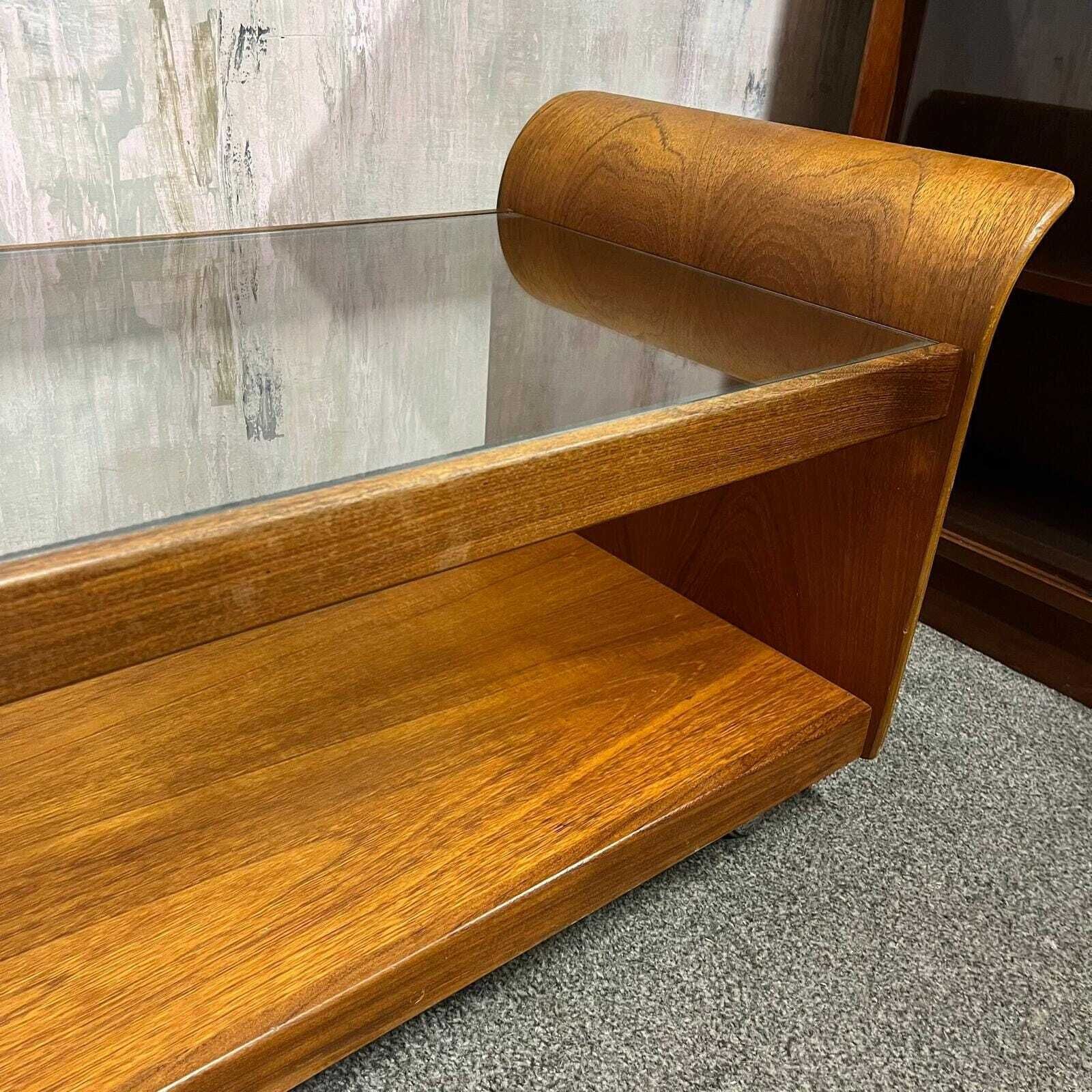 G Plan Tulip Coffee Table Mid Century Retro Teak Base Glazed Shelf Castors photo Furniture