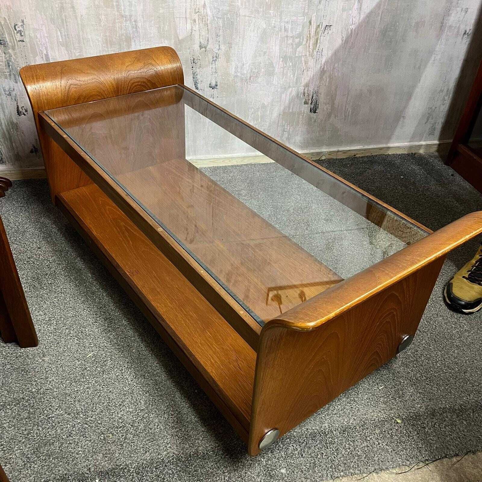 G Plan Tulip Coffee Table Mid Century Retro Teak Base Glazed Shelf Castors photo vinterior