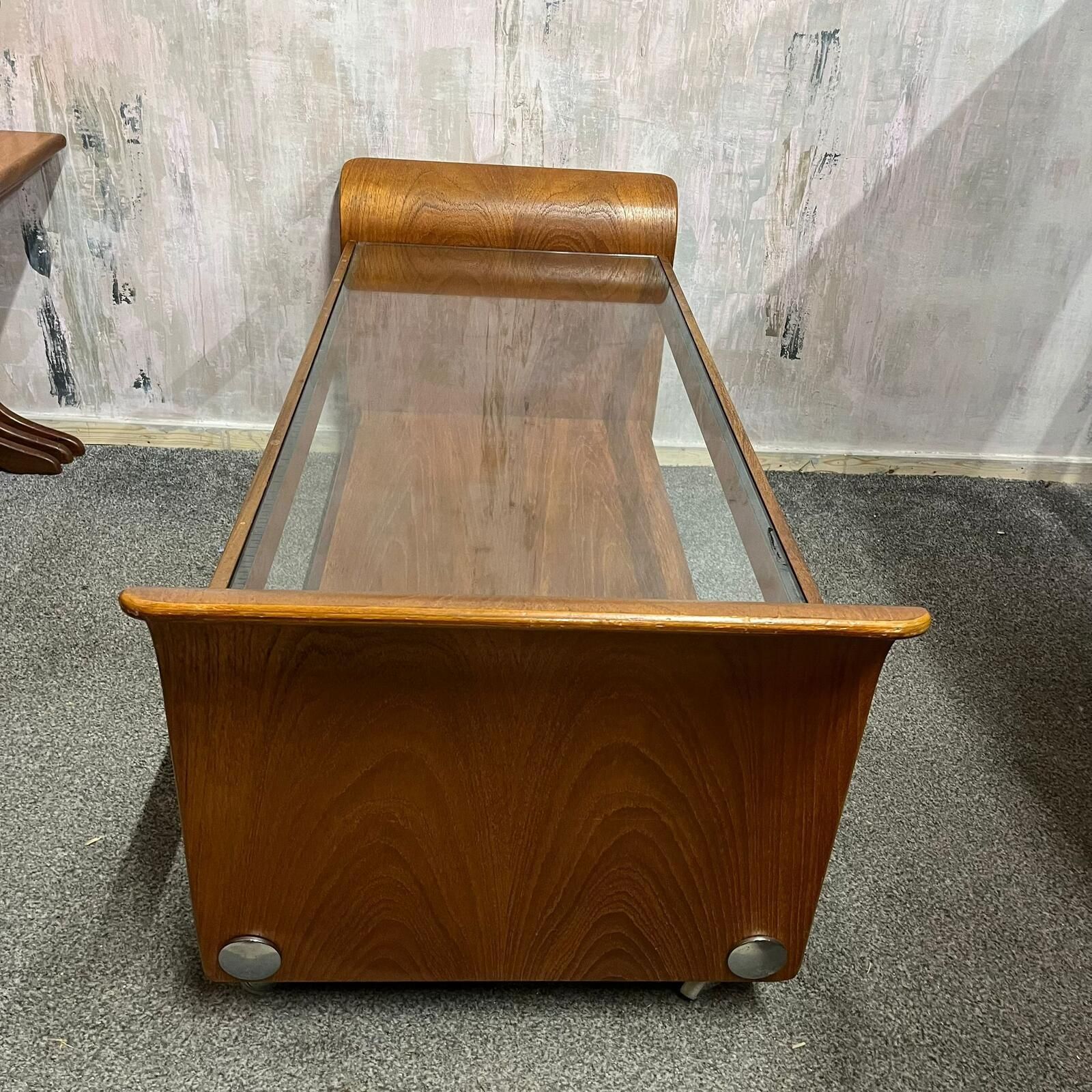 Furniture G Plan Tulip Coffee Table Mid Century Retro Teak Base Glazed Shelf Castors photo