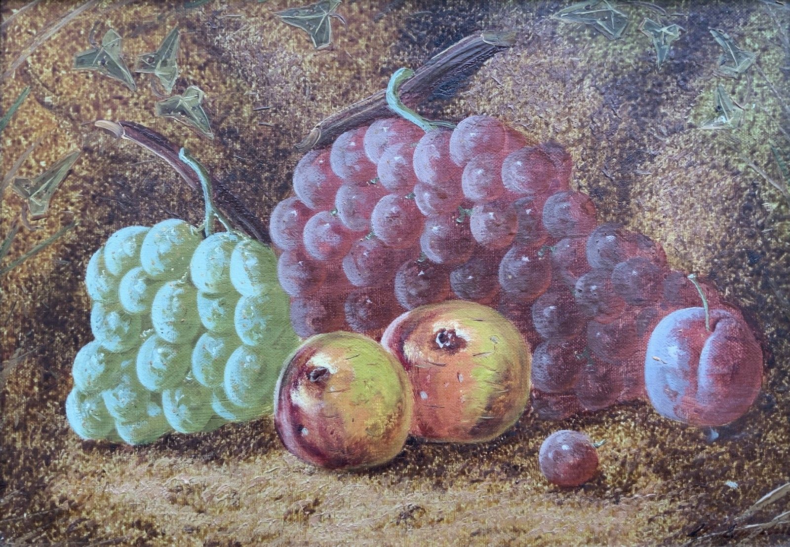Antique Fruit Still Life Oil Painting Early 20th Century Grapes & Apples photo furniture