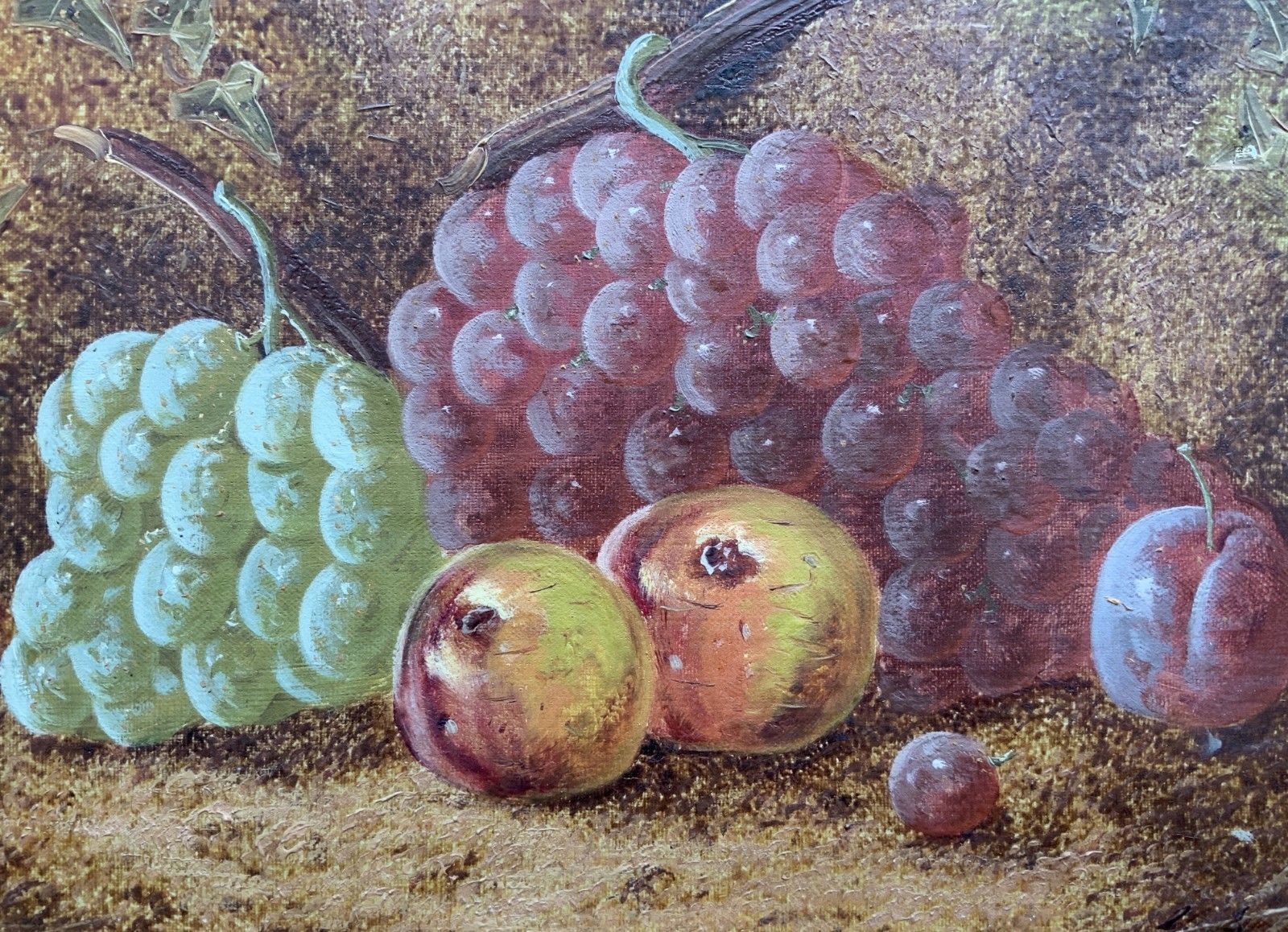 Antique Fruit Still Life Oil Painting Early 20th Century Grapes & Apples photo for sale