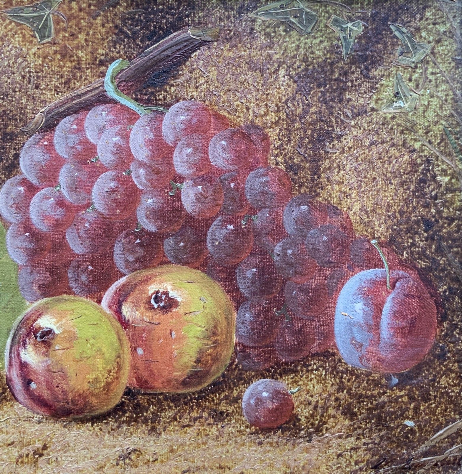 Antique Fruit Still Life Oil Painting Early 20th Century Grapes & Apples photo Art