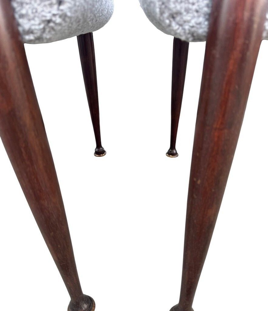3450.0 A Pair Of Italian 1950s Wallnut Chairs By Cassina Newly Upholstered In Light Grey Boucle photo